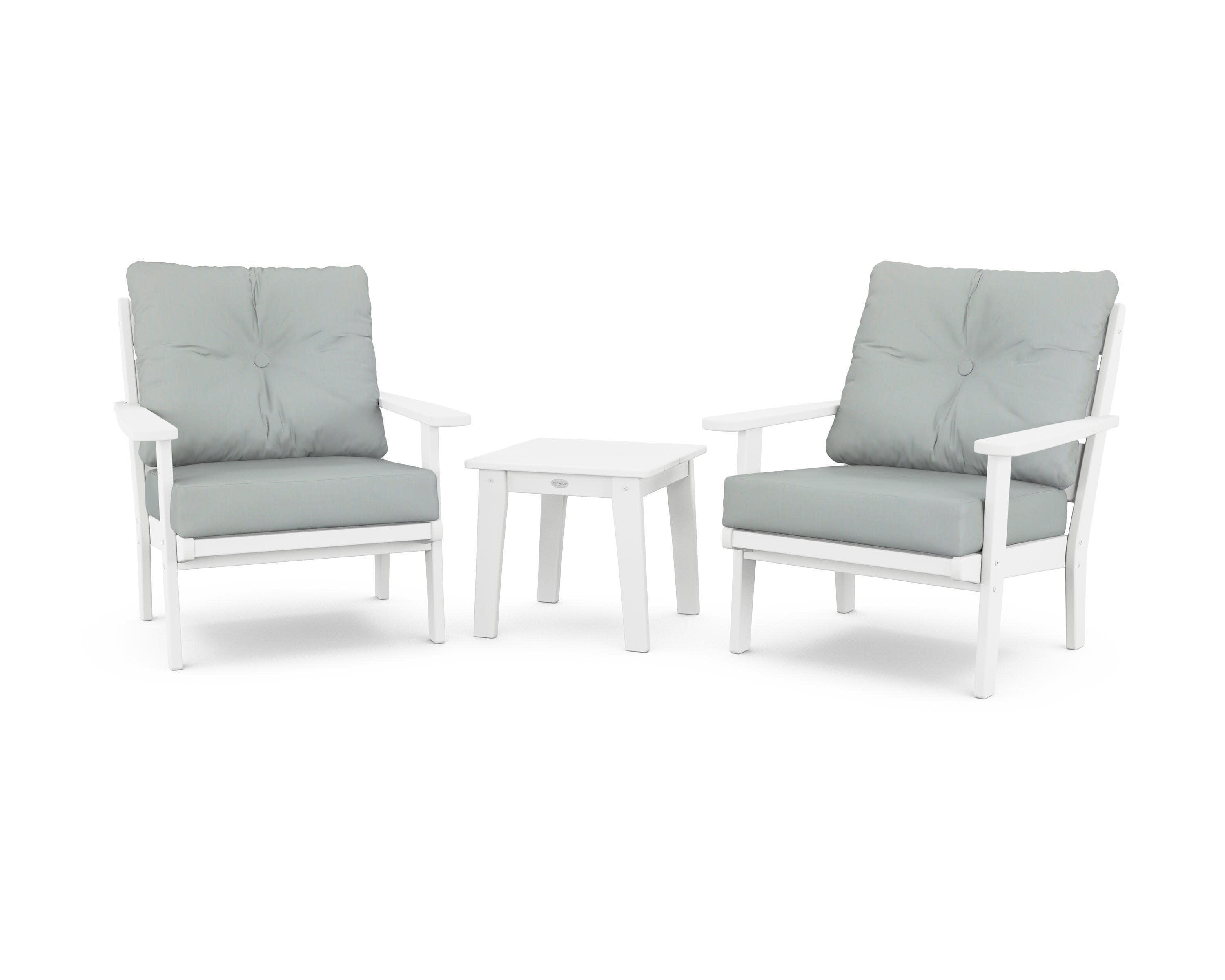Lakeside 3-Piece Deep Seating Chair Set in White / Spa