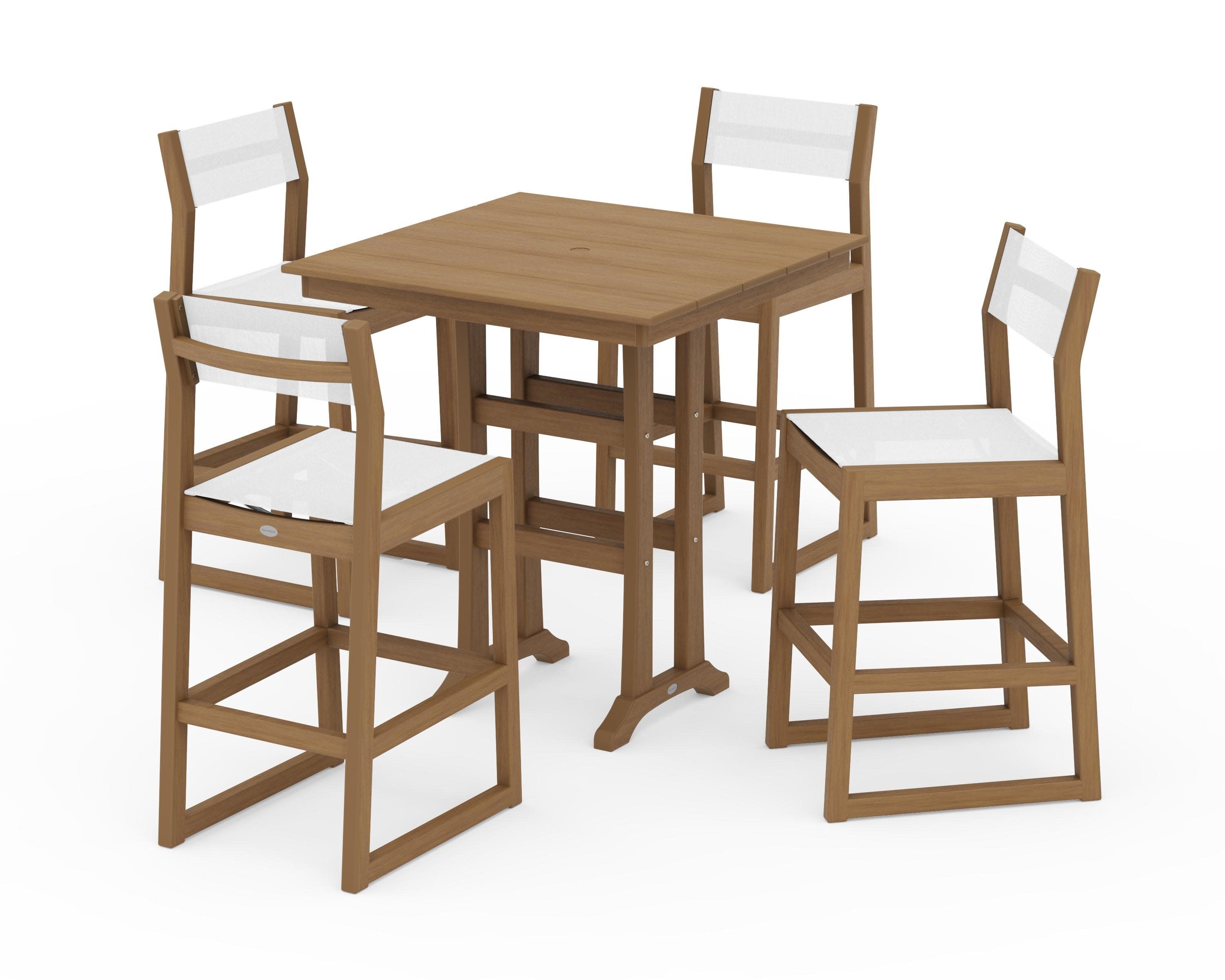 EDGE Sling Arm Chair 5-Piece Farmhouse Bar Set with Trestle Legs in Natural / White Sling