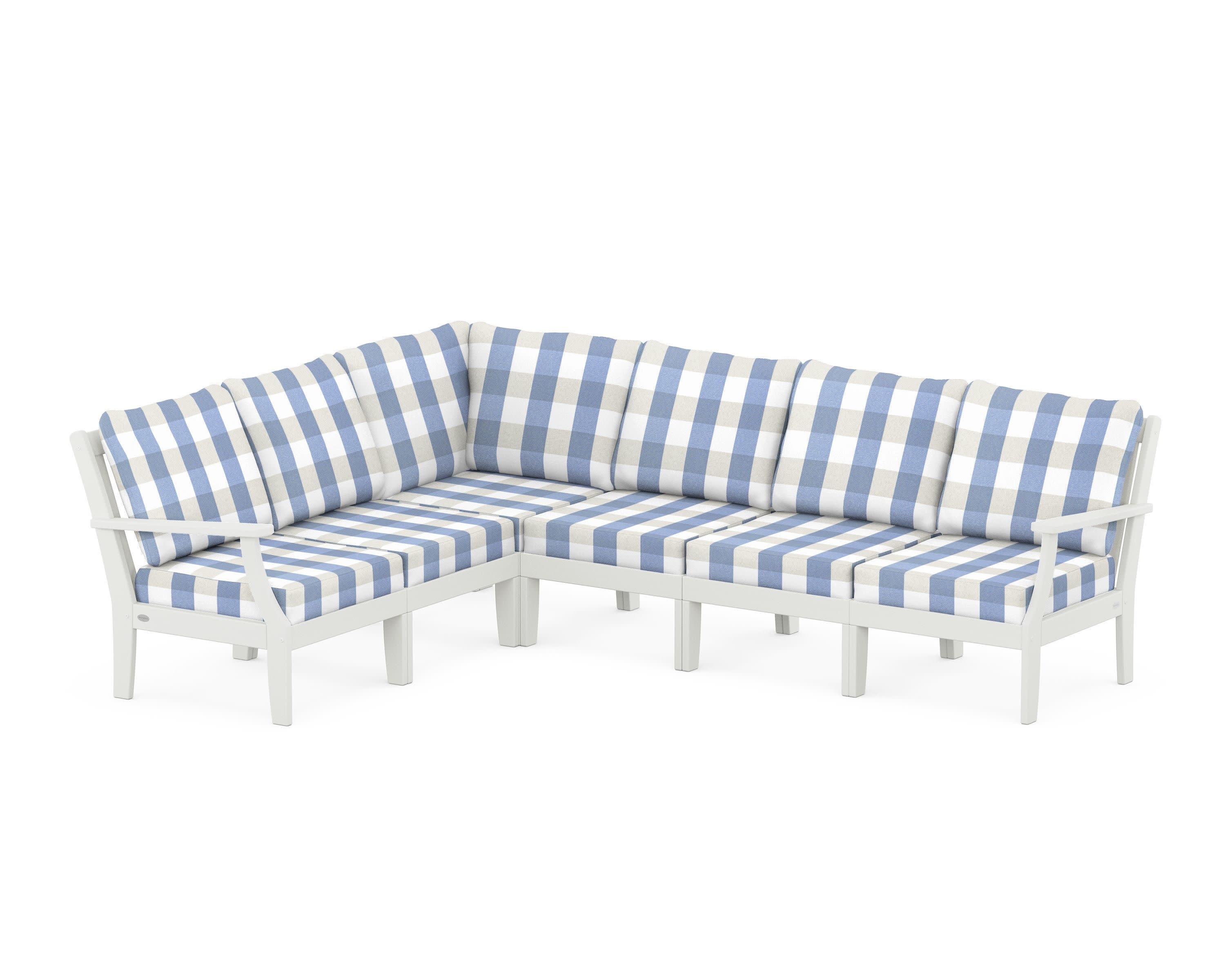 Braxton Modular 6-Piece Deep Seating Set in Vintage White / Buffalo Plaid Sky Blue