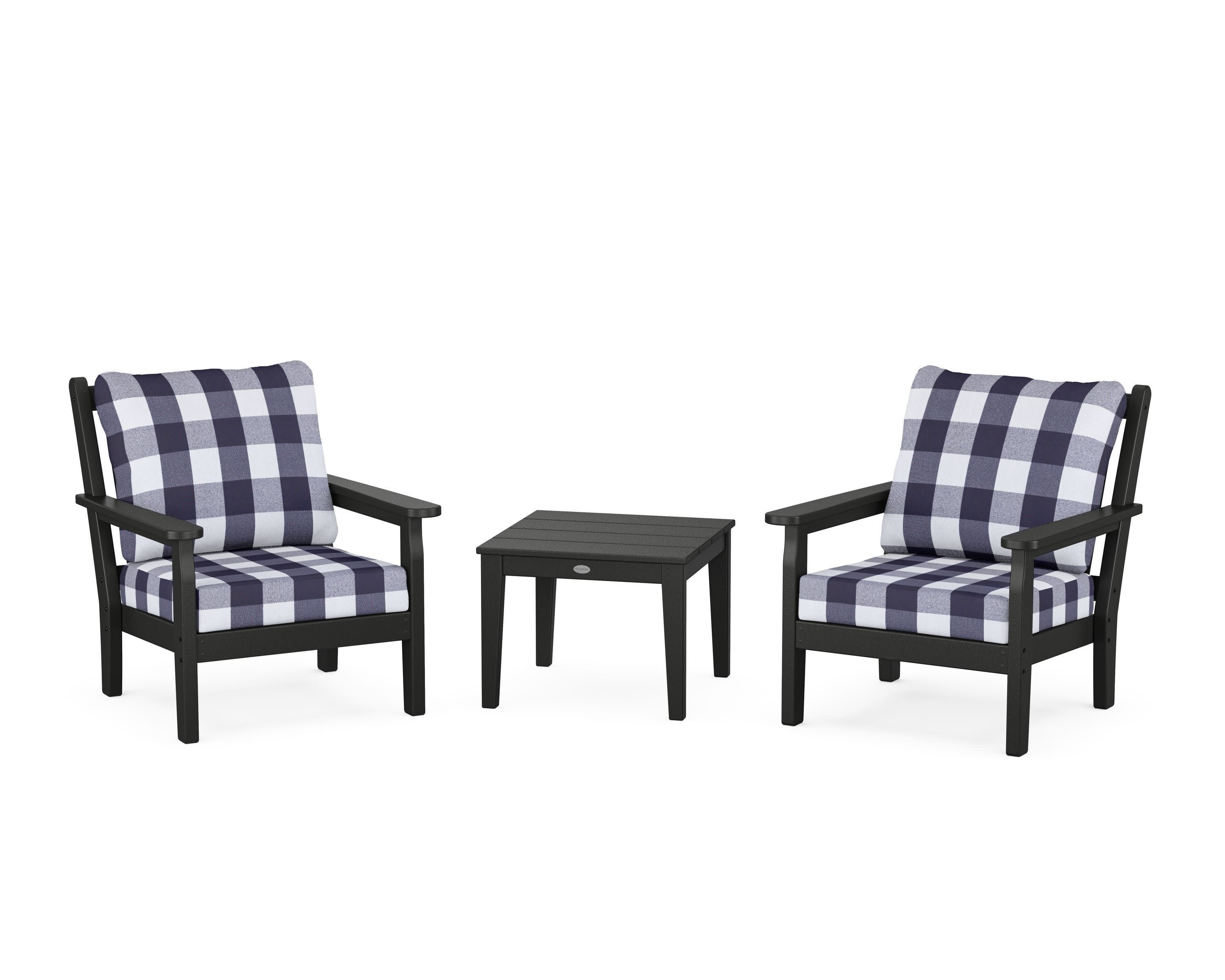 Chippendale 3-Piece Deep Seating Set in Black / Buffalo Plaid Navy
