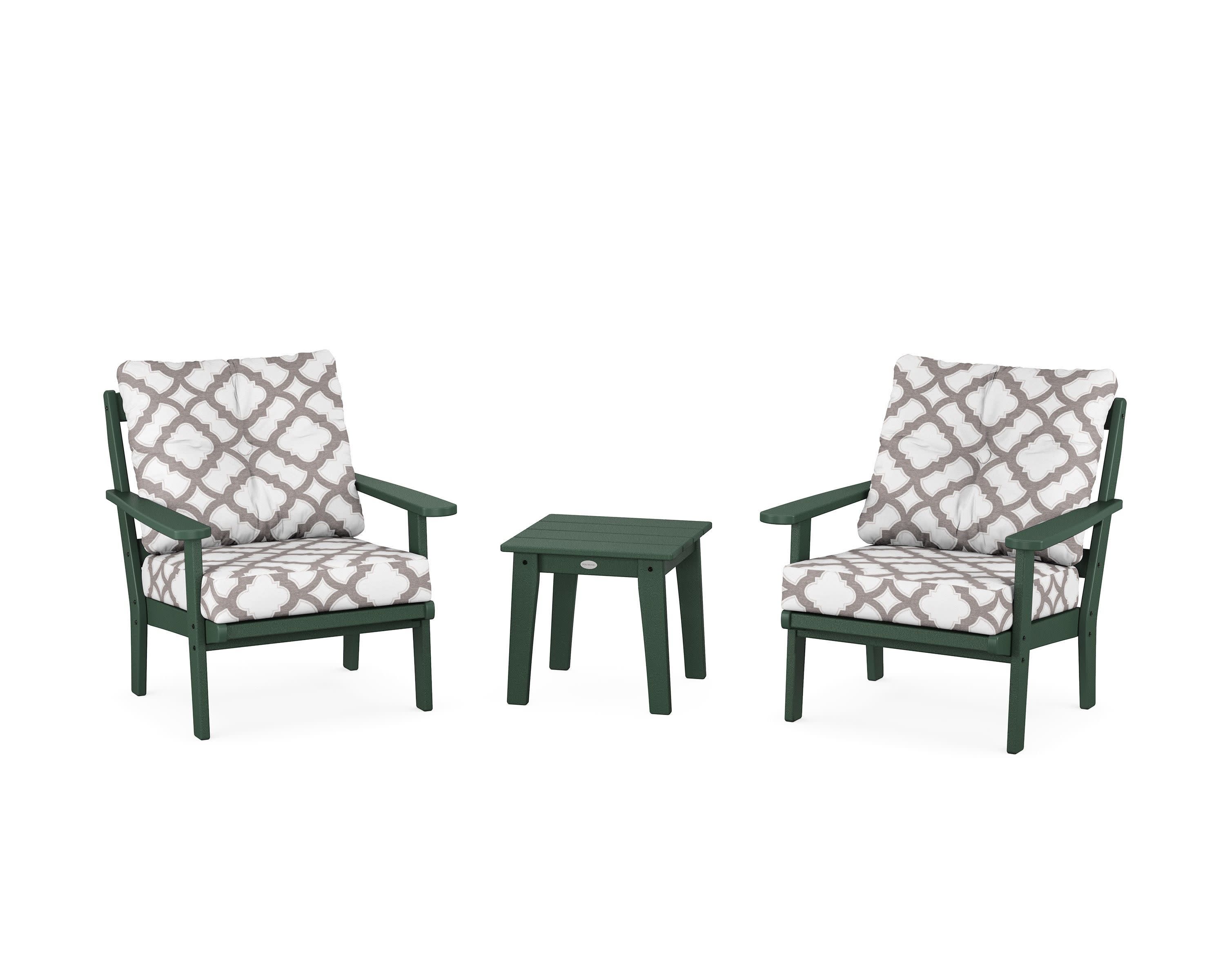 Mission 3-Piece Deep Seating Set in Green / Trellis Grey Mist