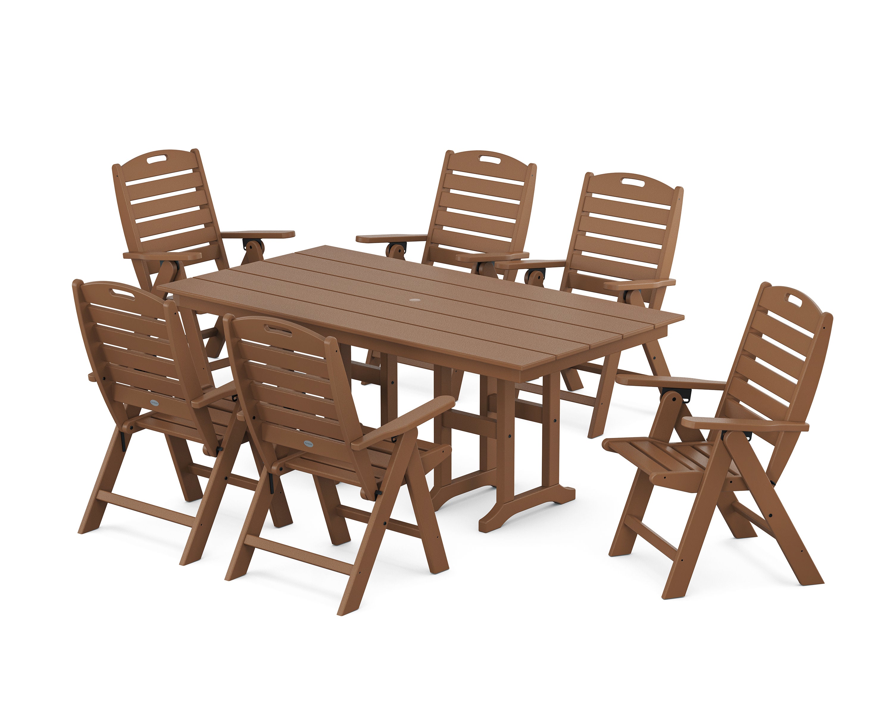 Nautical Highback 7-Piece Farmhouse Dining Set in Teak