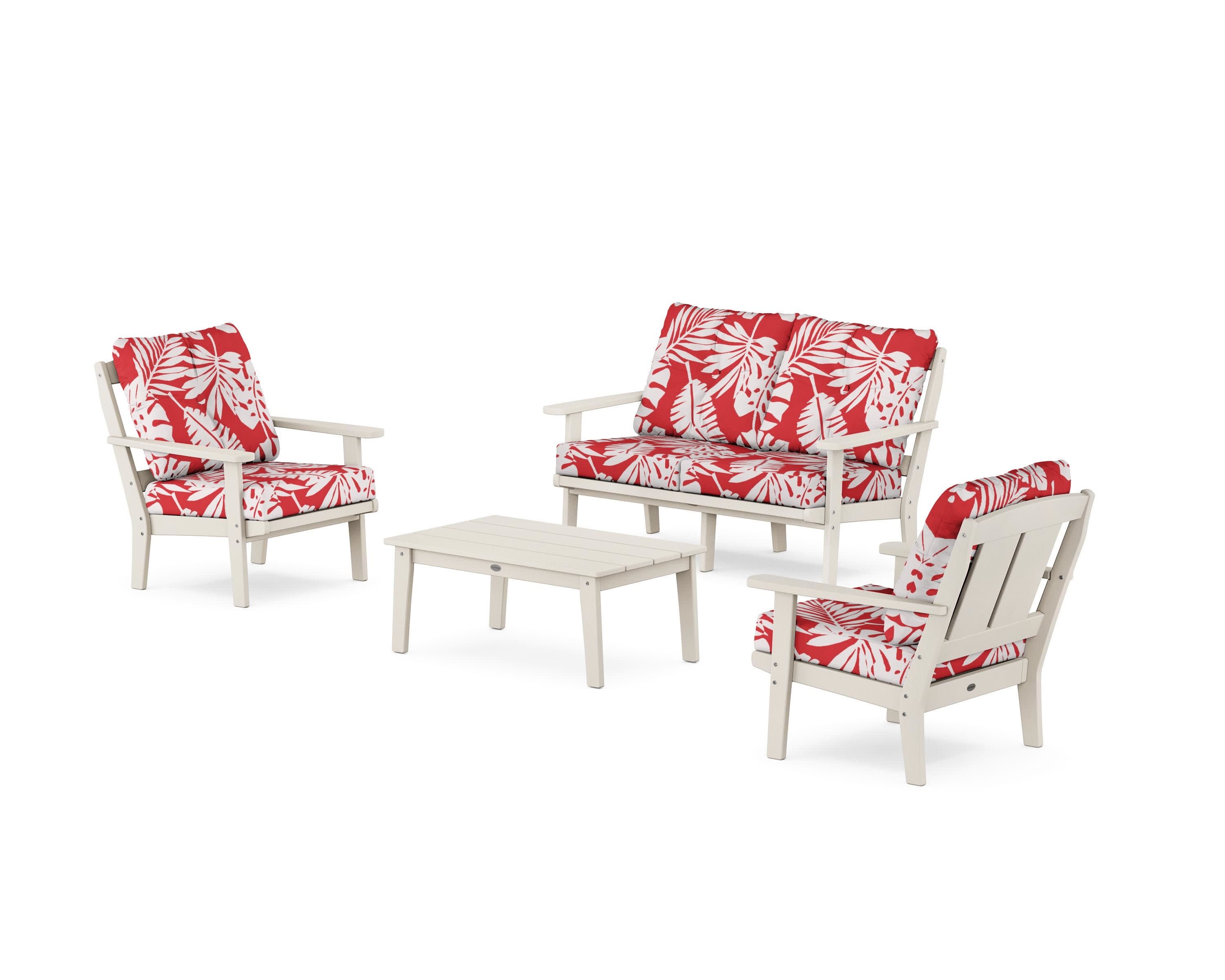 Mission 4-Piece Deep Seating Set with Loveseat in Sand / Leaf Crimson