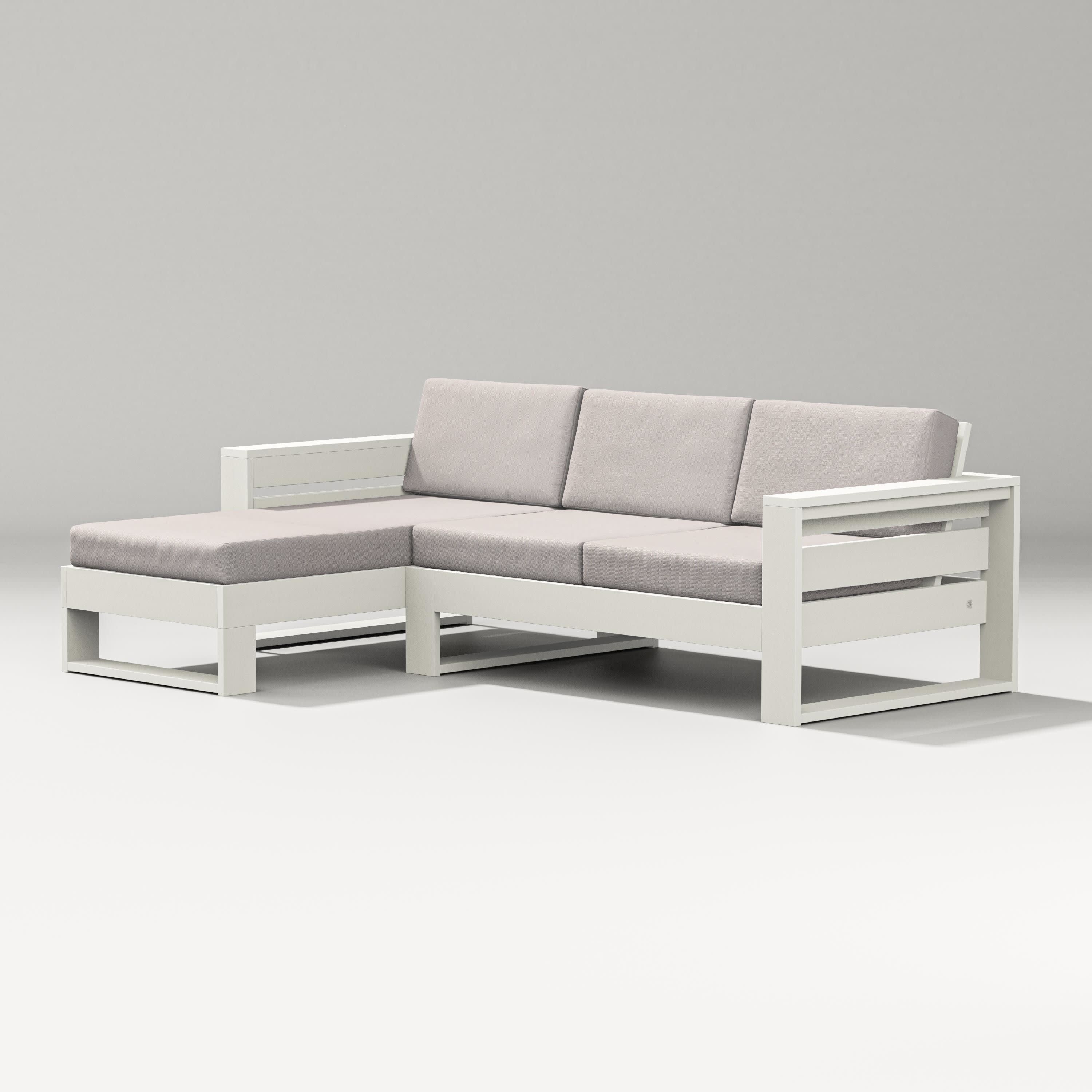 Latitude Left Chaise Sectional in Vintage White / Dune Burlap