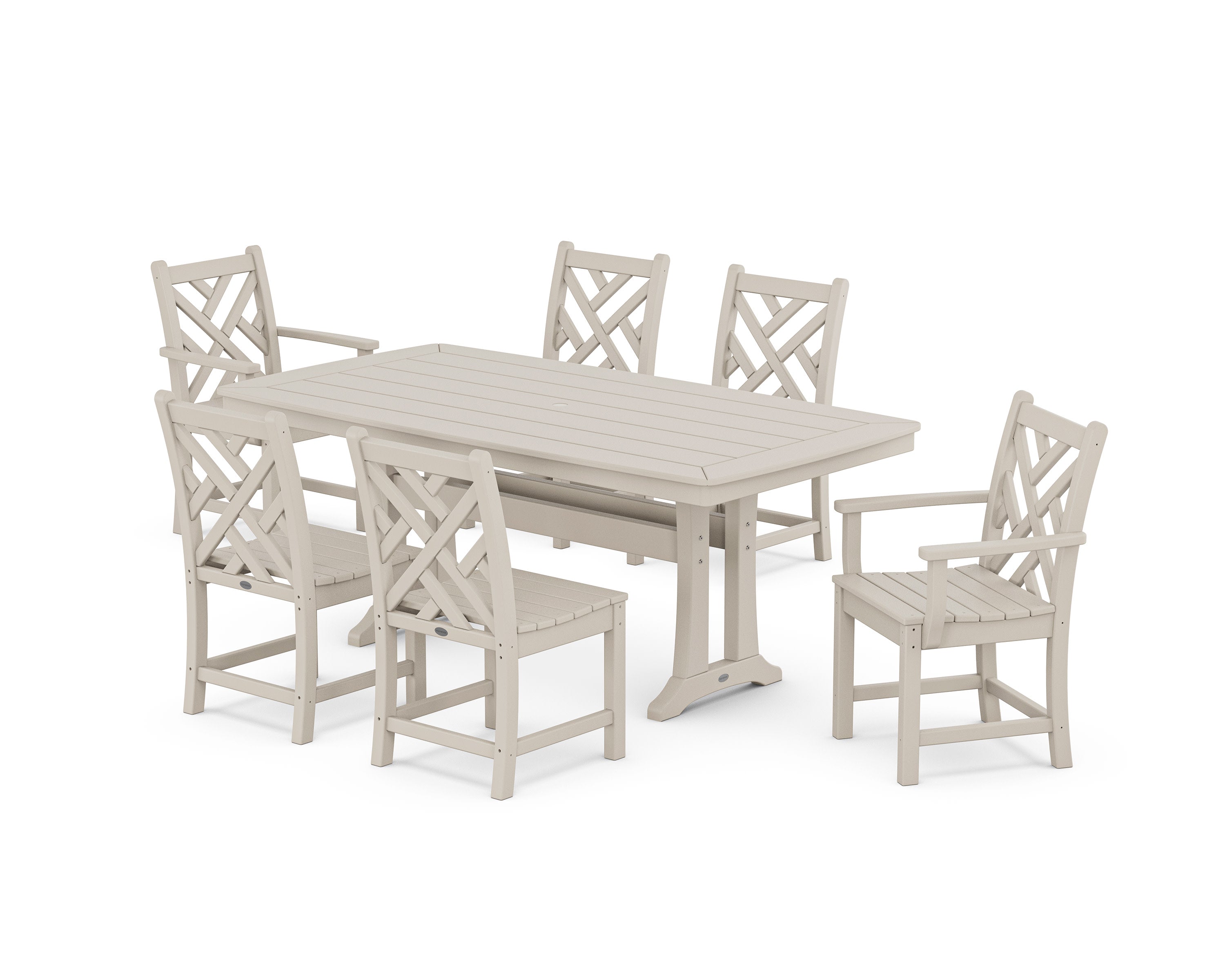 Chippendale 7-Piece Dining Set with Trestle Legs in Sand