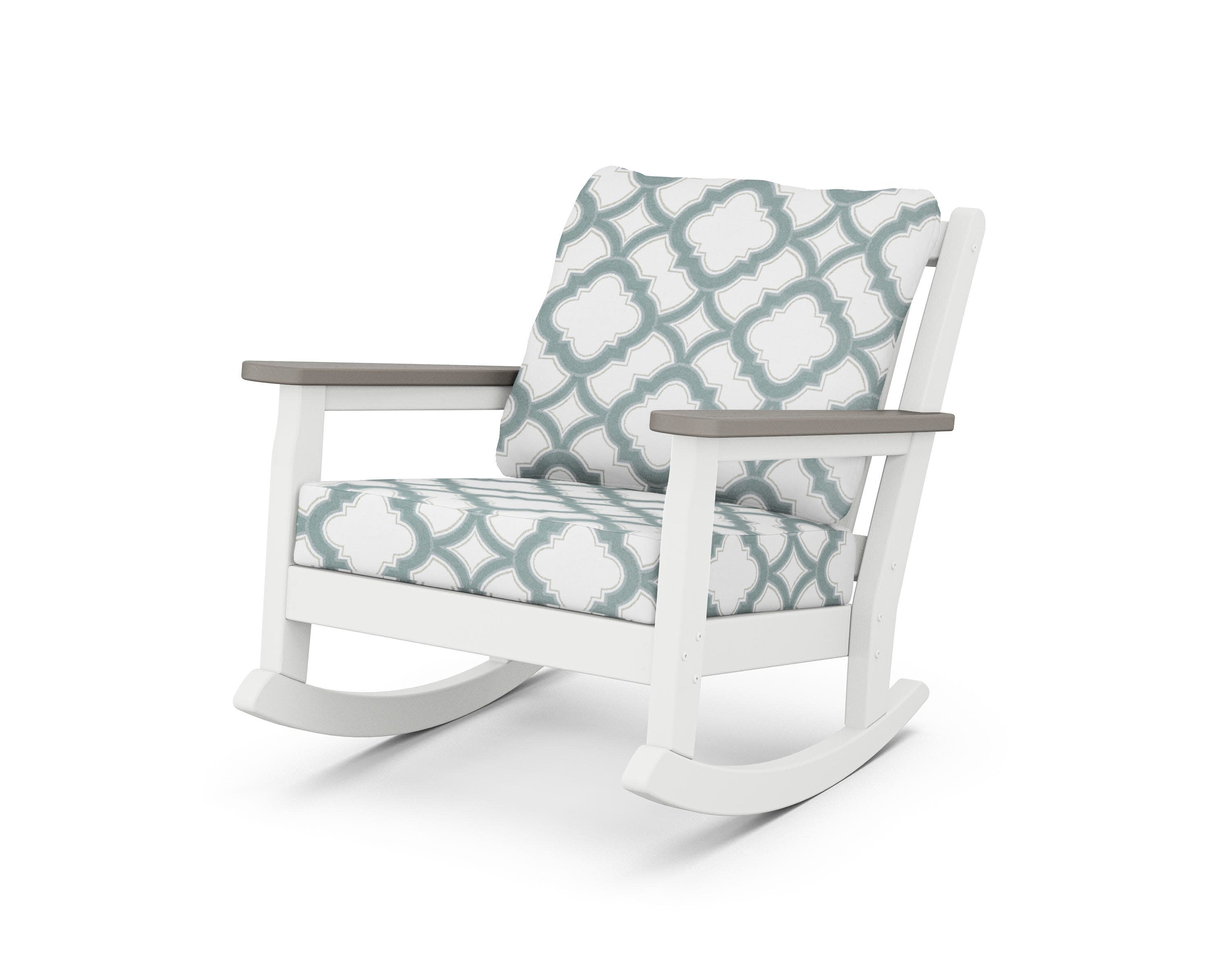 Chippendale Deep Seating Rocking Chair in White / Driftwood / Trellis Glacier Spa
