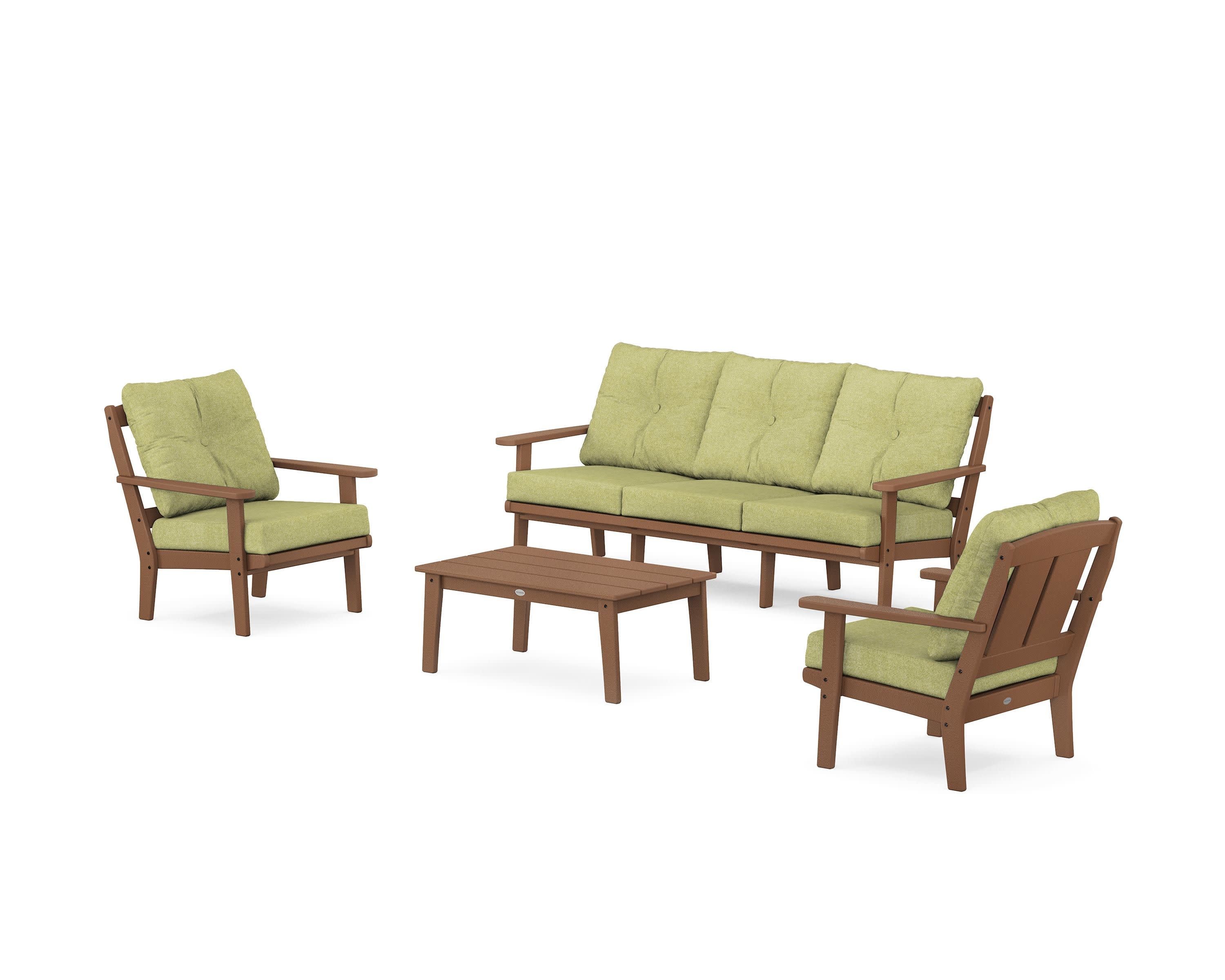 Mission 4-Piece Deep Seating Set with Sofa in Teak / Chartreuse Boucle