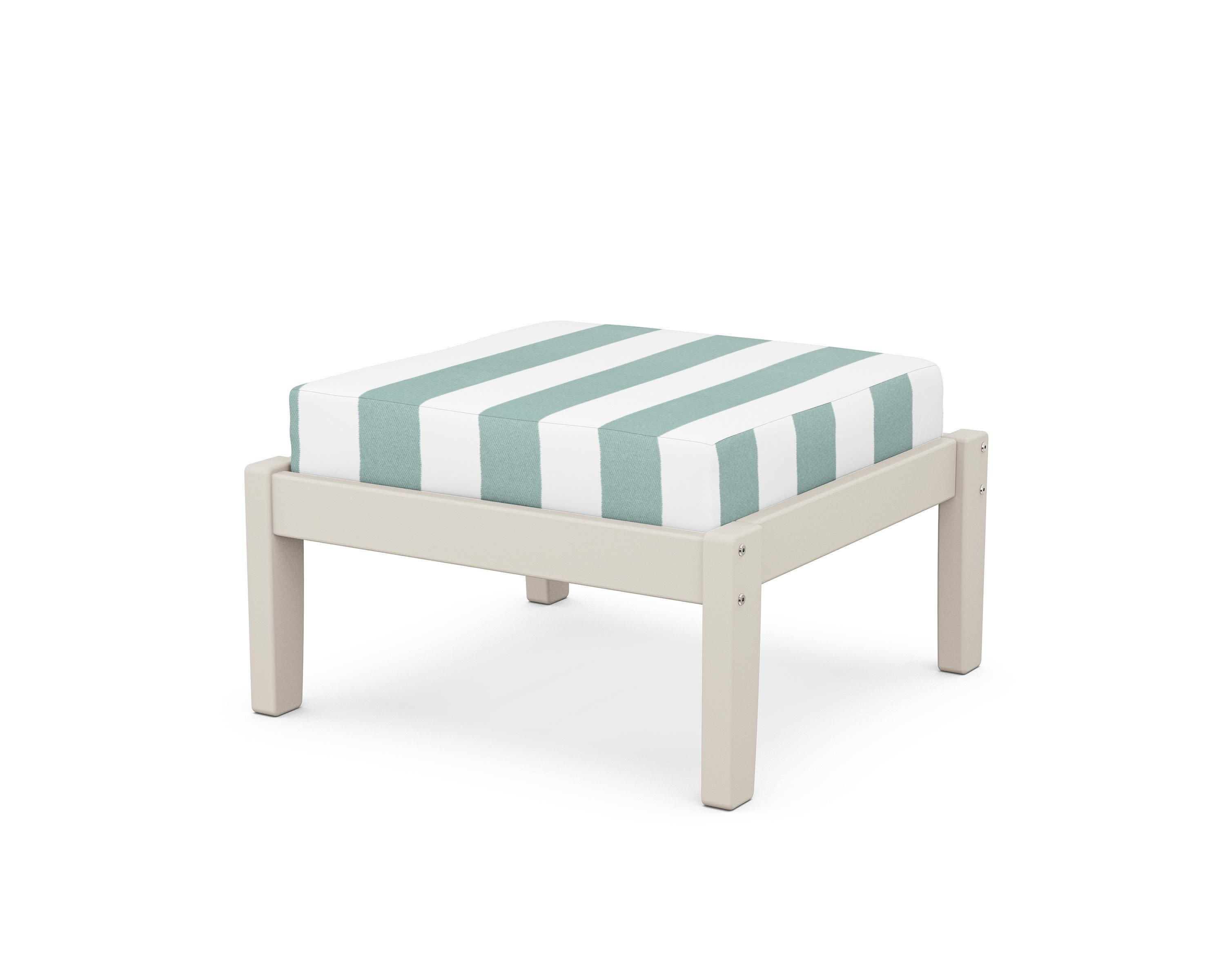Deep Seating Ottoman in Sand / Cabana Stripe Glacier Spa