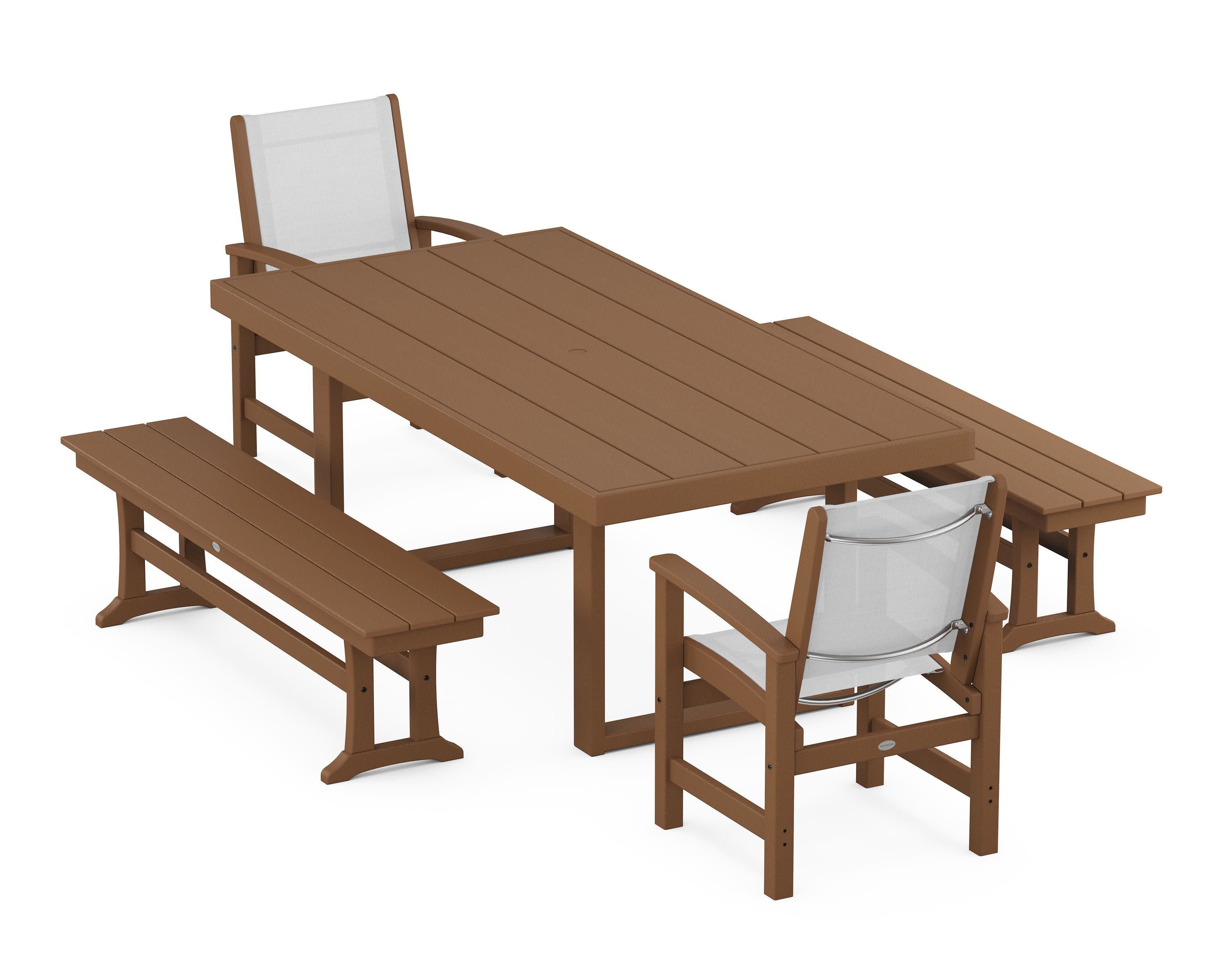 Coastal 5-Piece Dining Set with Trestle Legs in Teak / White Sling