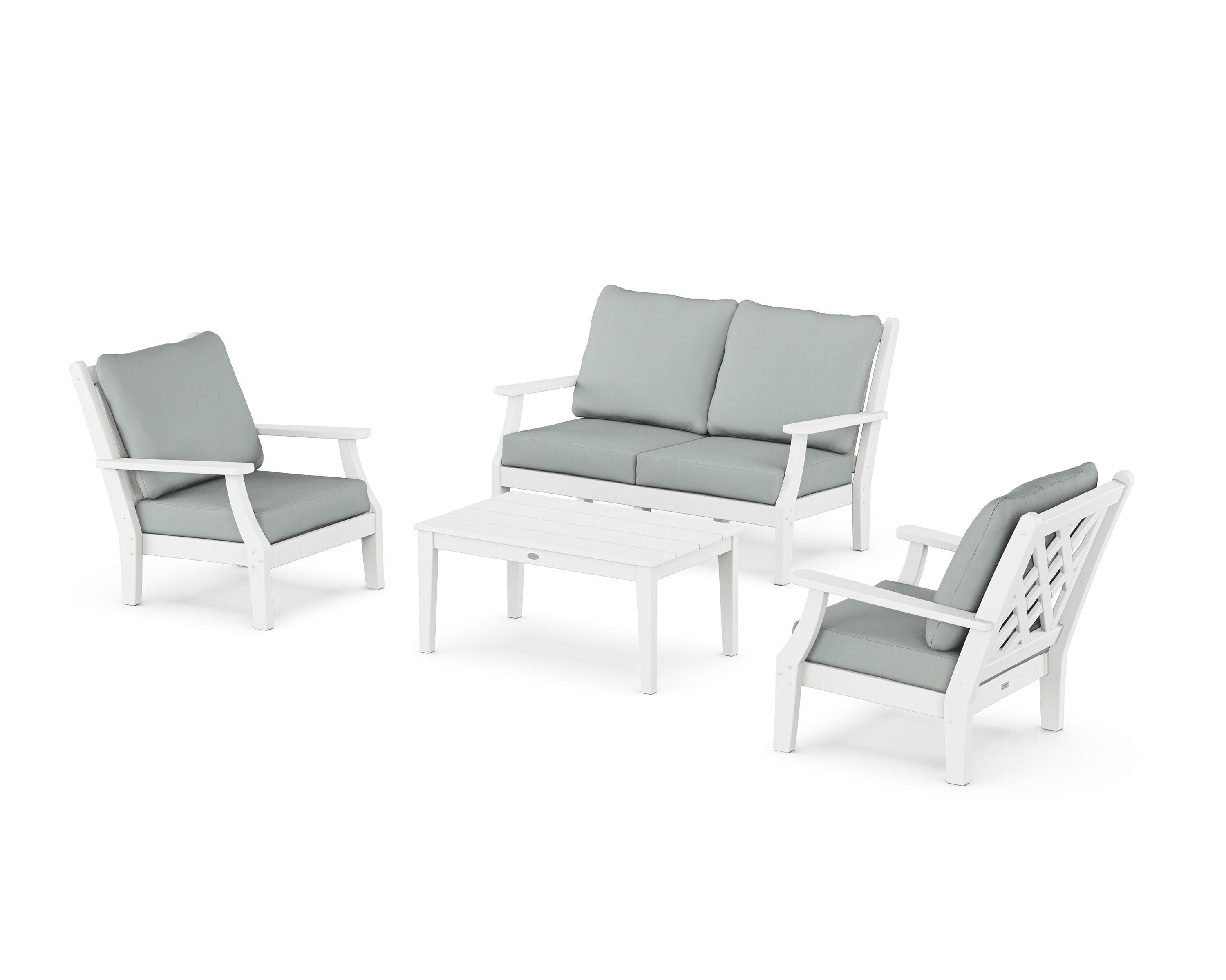 Wovendale 4-Piece Deep Seating Set with Loveseat in White / Spa