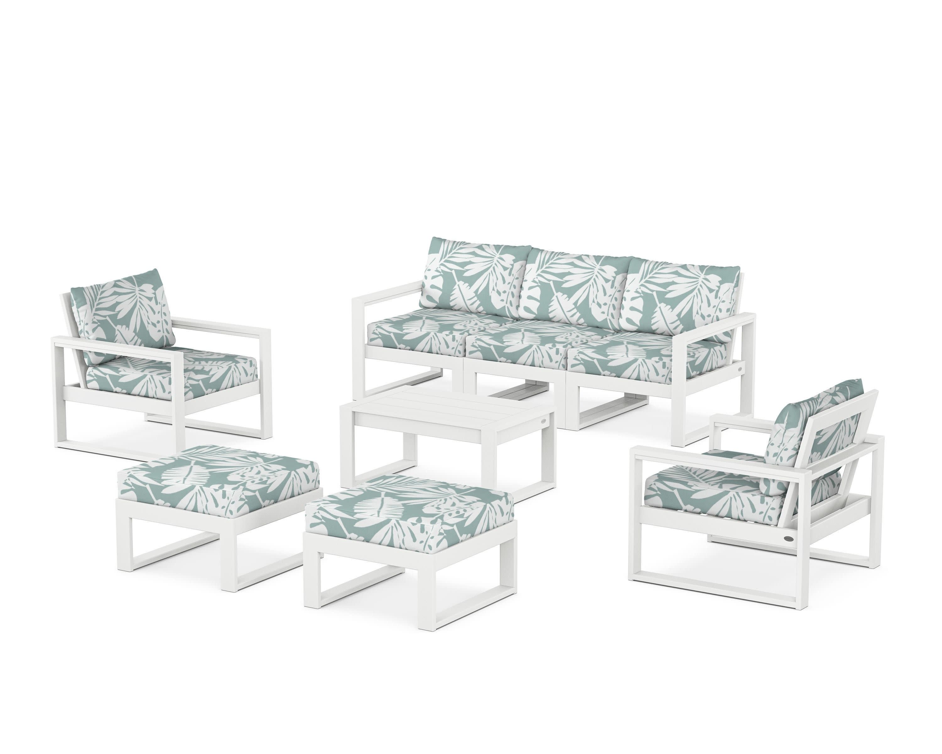 EDGE Sectional 8-Piece Lounge Sofa Set in White / Leaf Glacier Spa