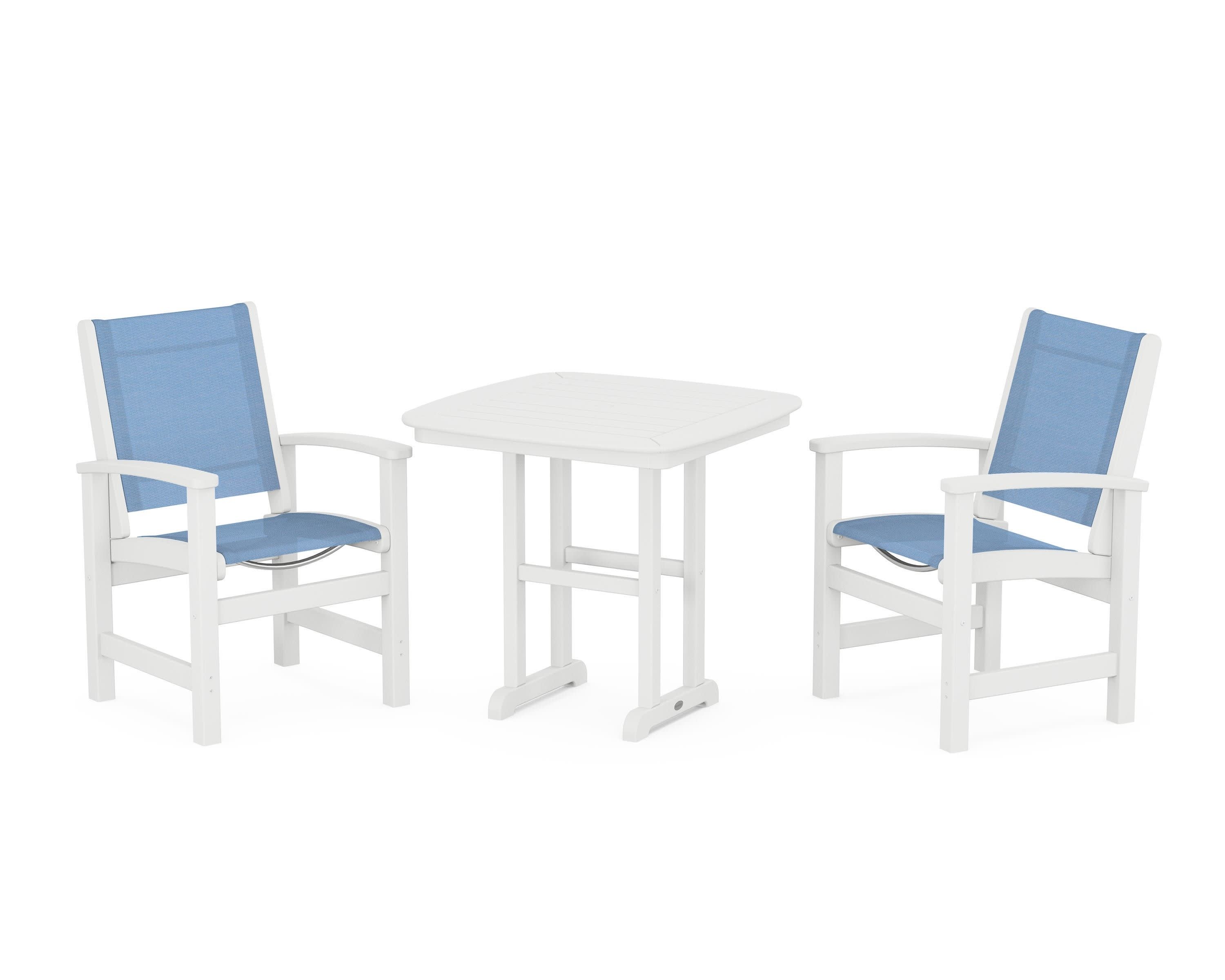 Coastal 3-Piece Dining Set in White / Poolside Sling