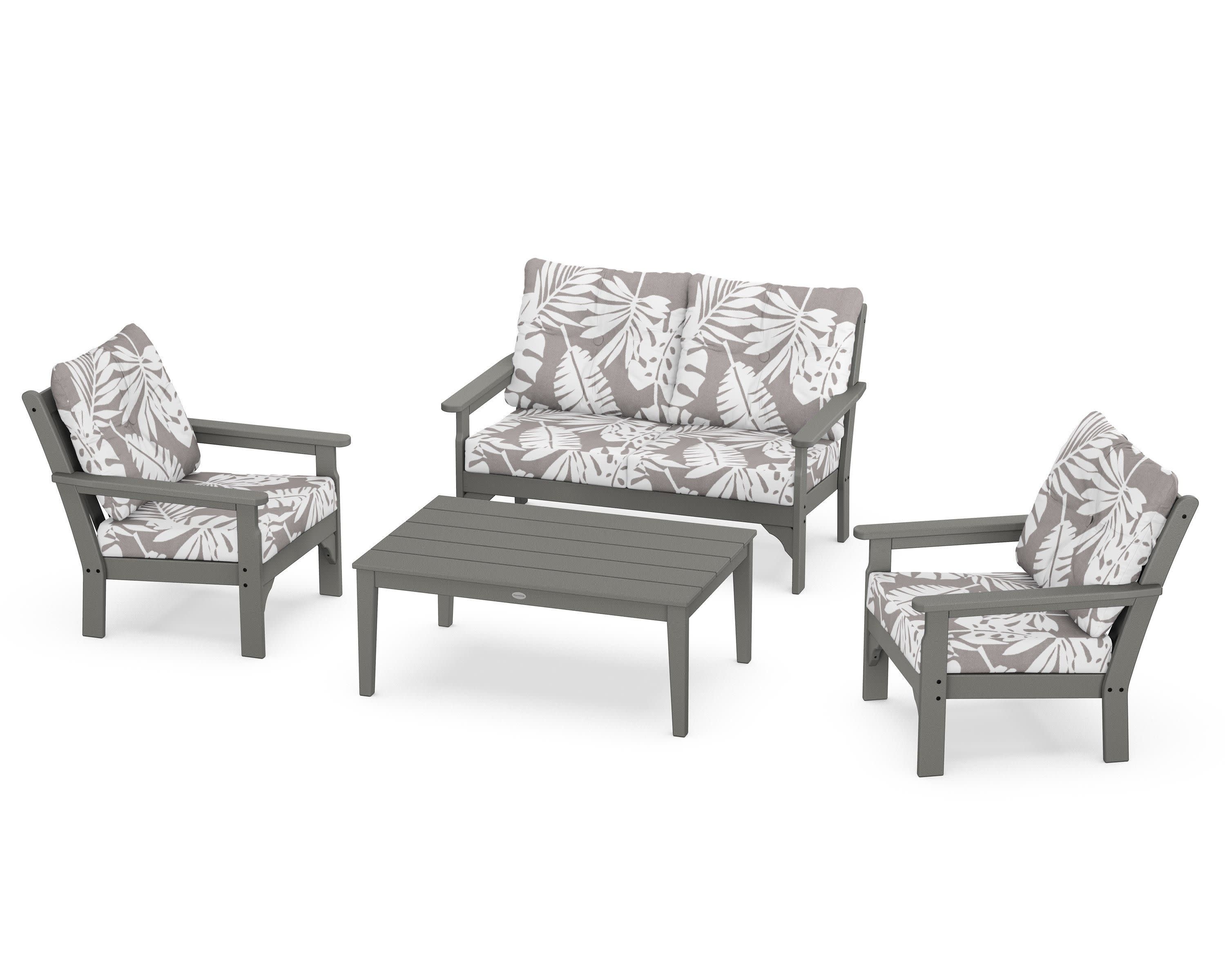 Vineyard 4-Piece Deep Seating Set in Slate Grey / Leaf Grey Mist