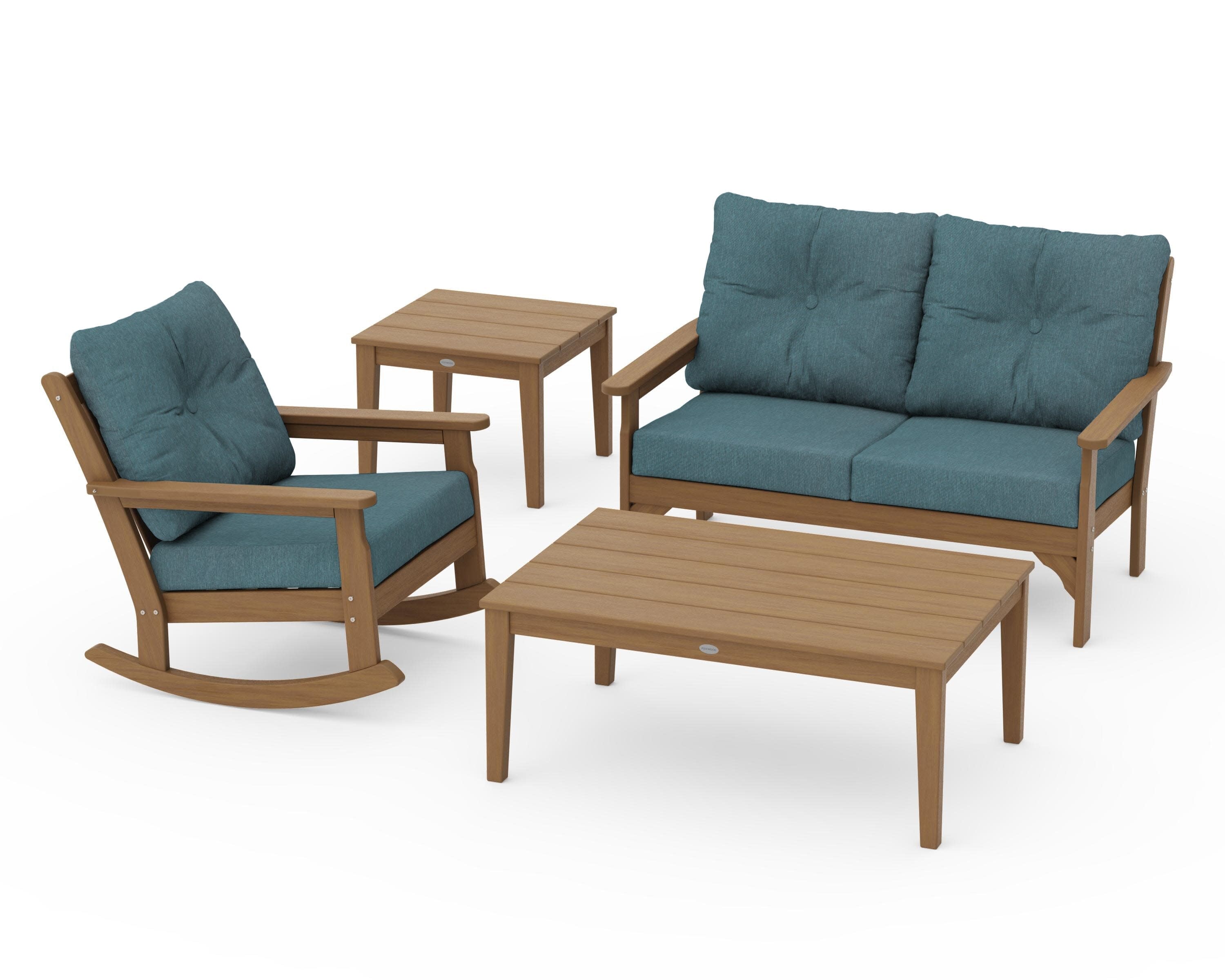 Vineyard 4-Piece Deep Seating Rocker Set in Natural / Ocean Teal