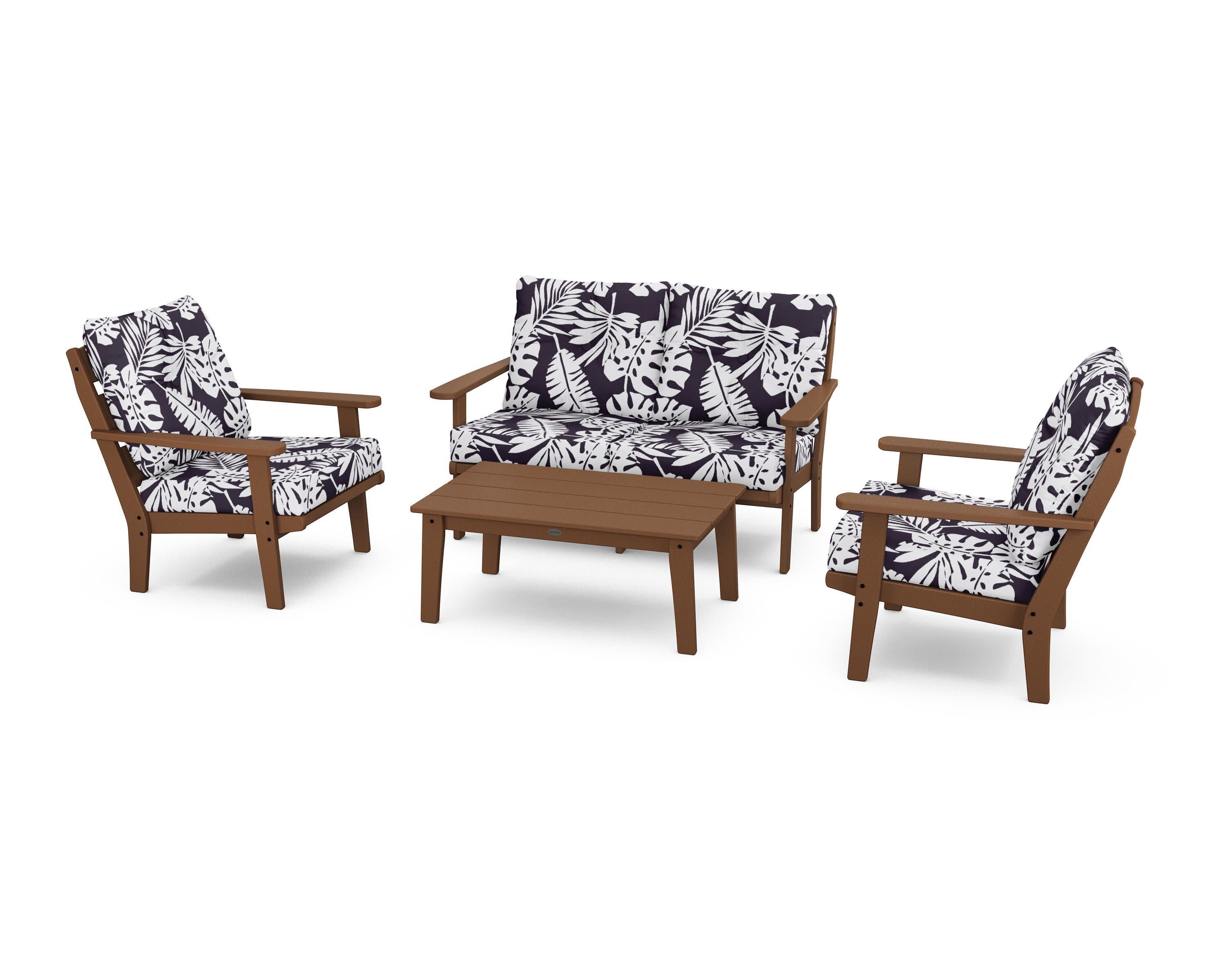 Lakeside 4-Piece Deep Seating Set in Teak / Leaf Navy