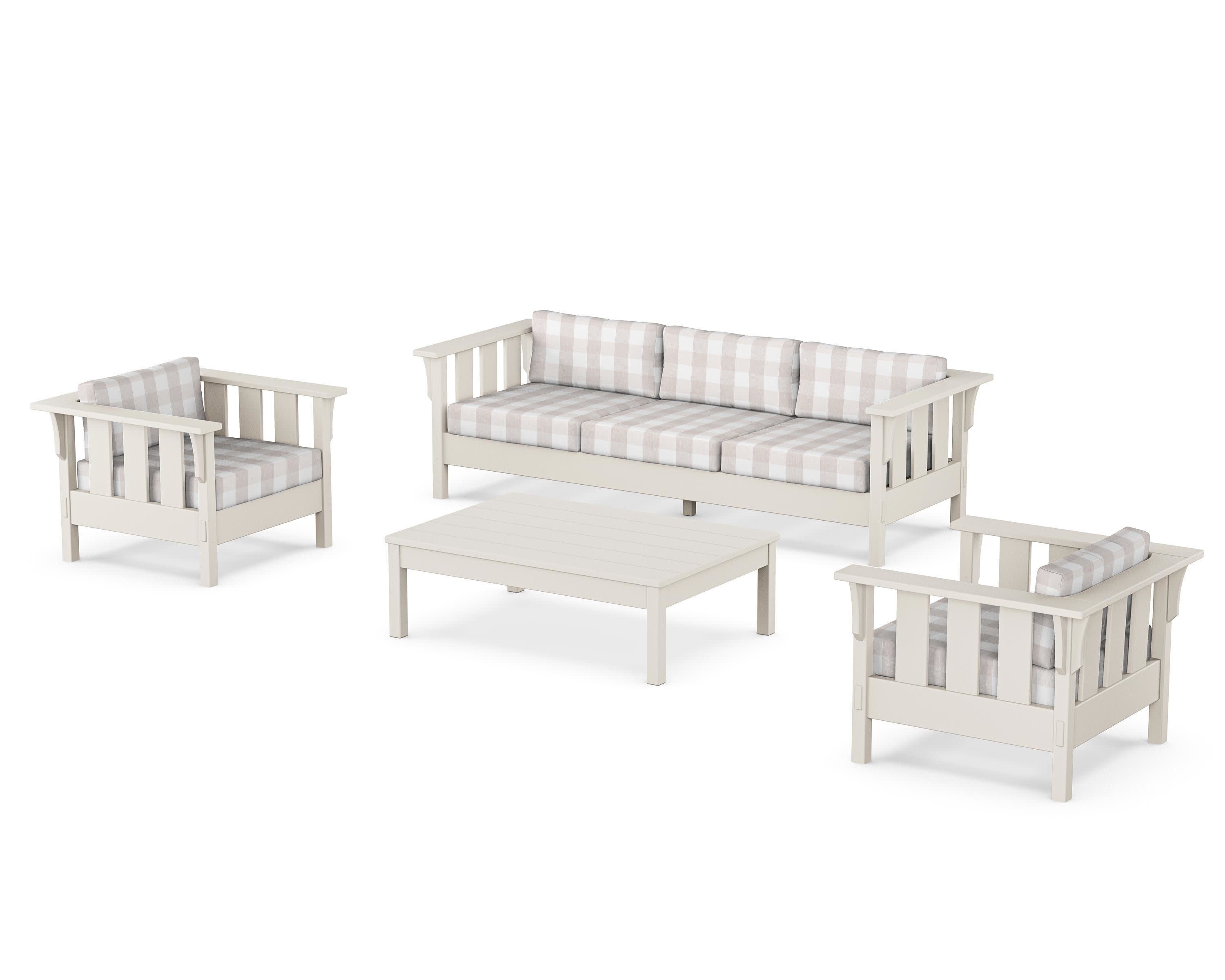 Acadia 4-Piece Deep Seating Set with Sofa in Sand / Buffalo Plaid Dune Burlap