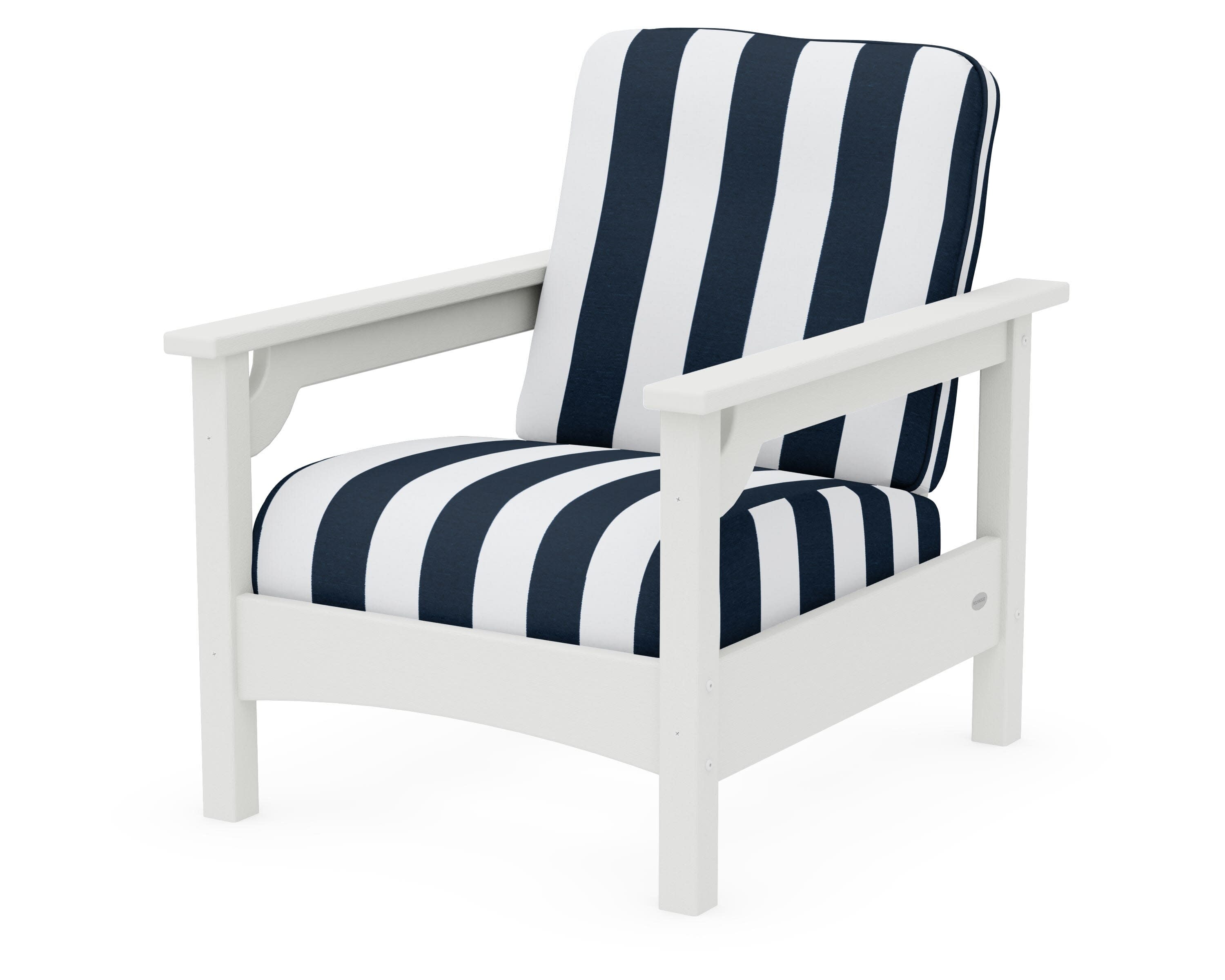 Club Chair in Vintage White / Cabana Stripe Marine Indigo