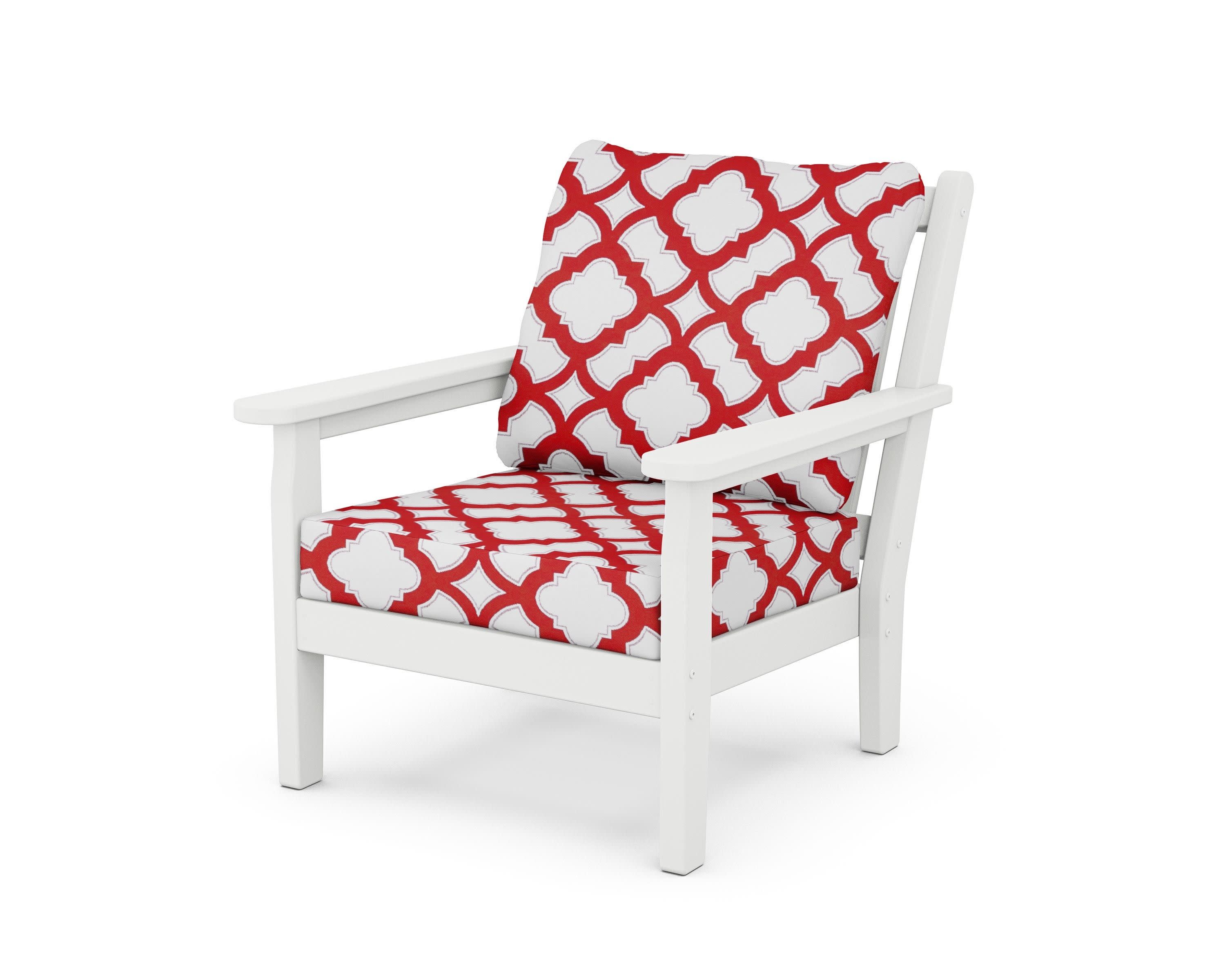 Chippendale Deep Seating Chair in White / Trellis Crimson