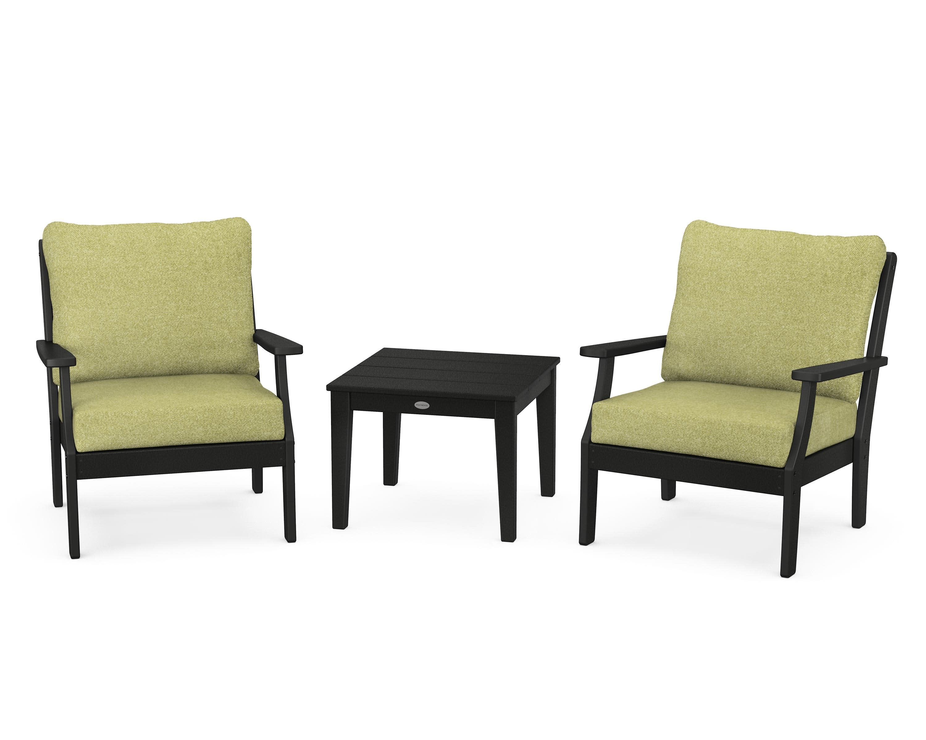 Braxton 3-Piece Deep Seating Set in Black / Chartreuse Boucle