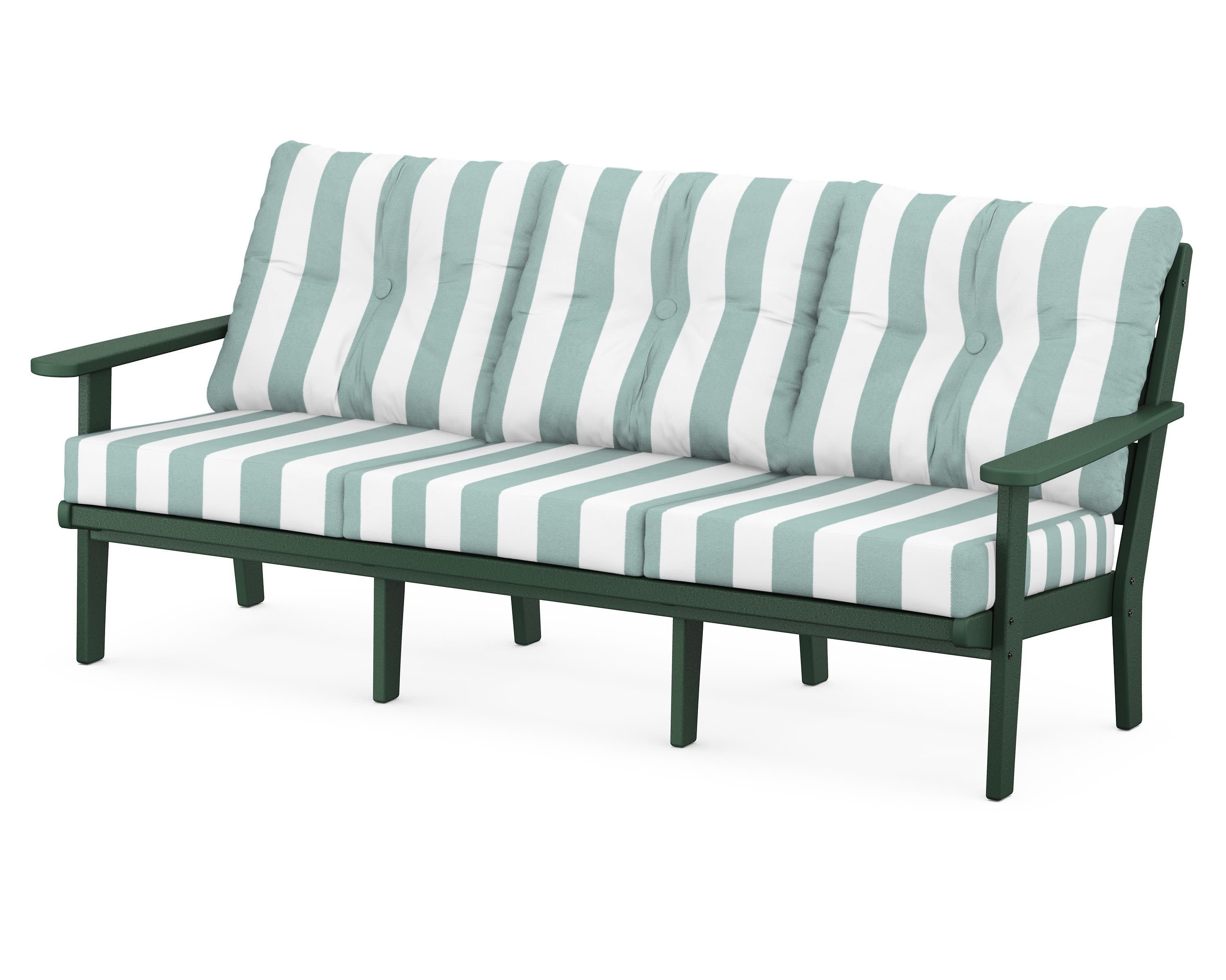 Lakeside Deep Seating Sofa in Green / Cabana Stripe Glacier Spa