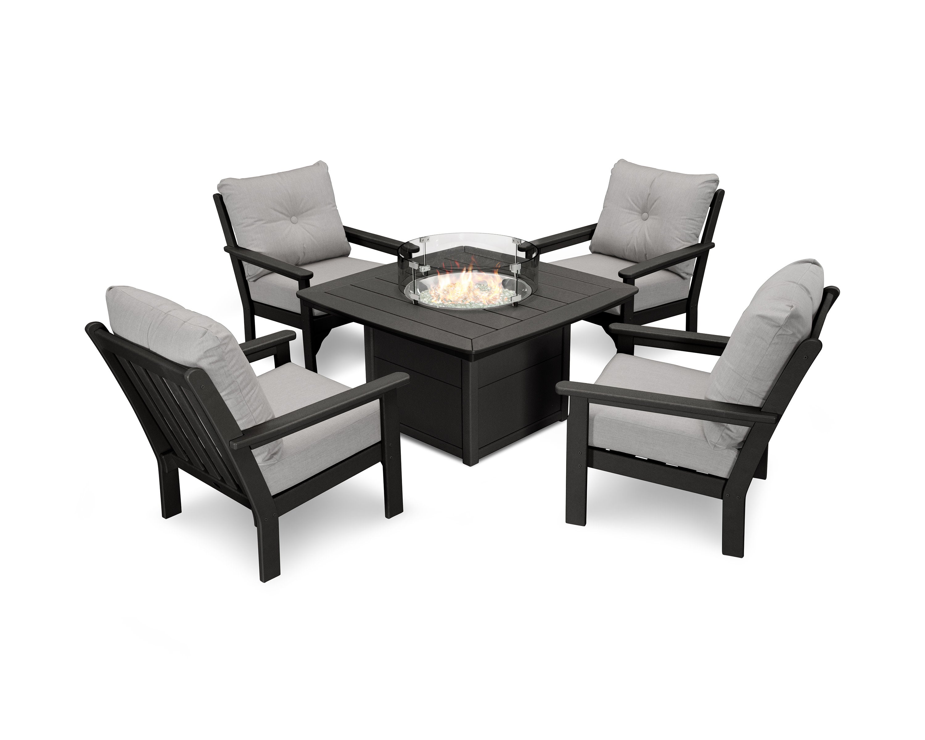 Vineyard 5-Piece Conversation Set with Fire Pit Table in Black / Granite