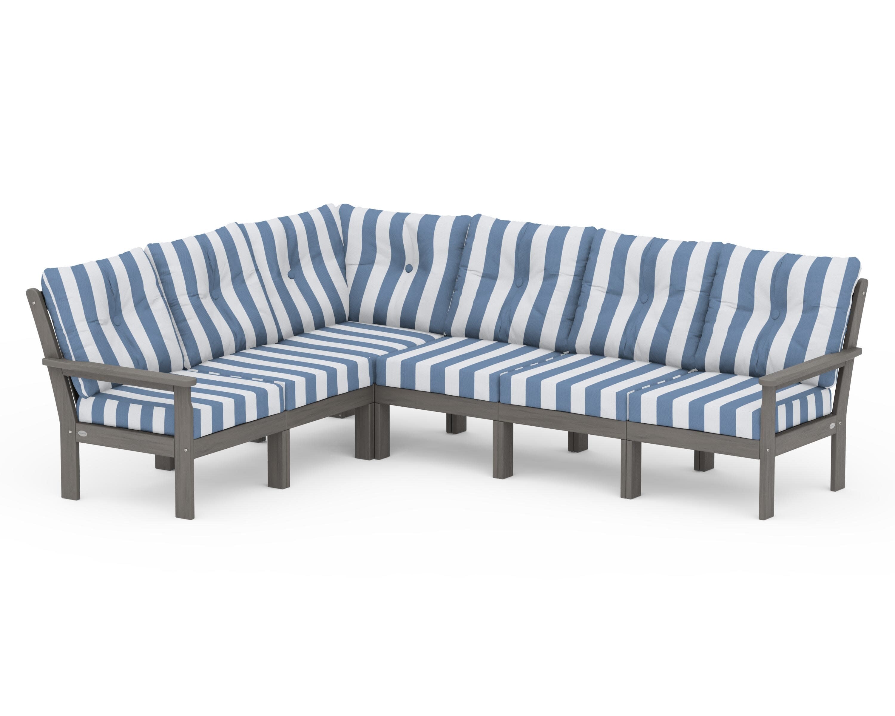 Vineyard 6-Piece Sectional in Driftwood / Cabana Stripe Sky Blue