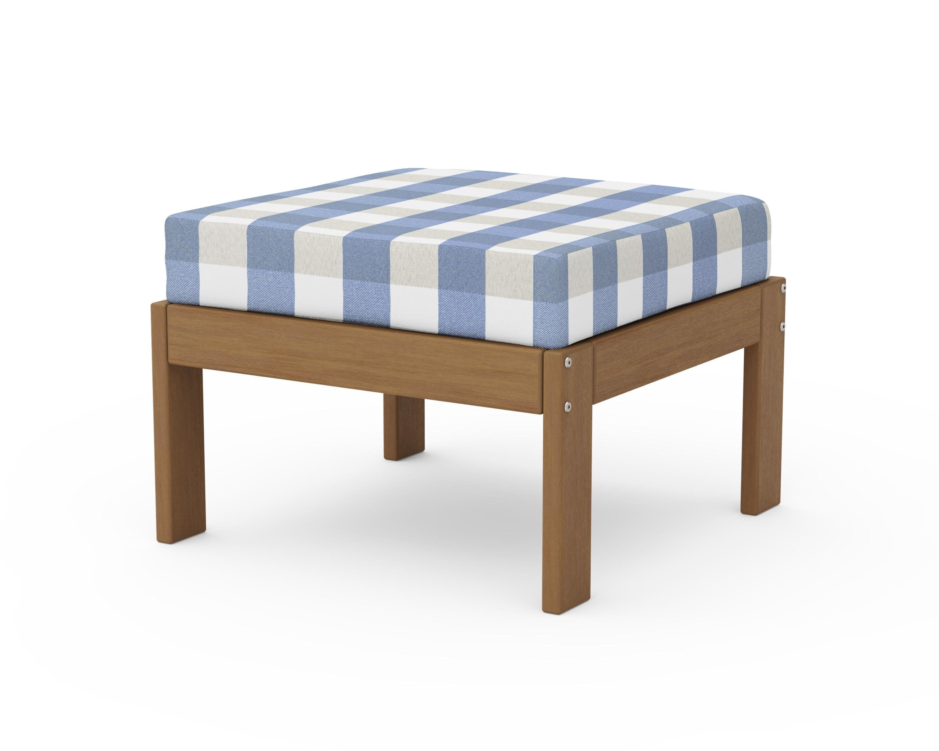 Vineyard Modular Ottoman in Natural / Buffalo Plaid Sky Blue