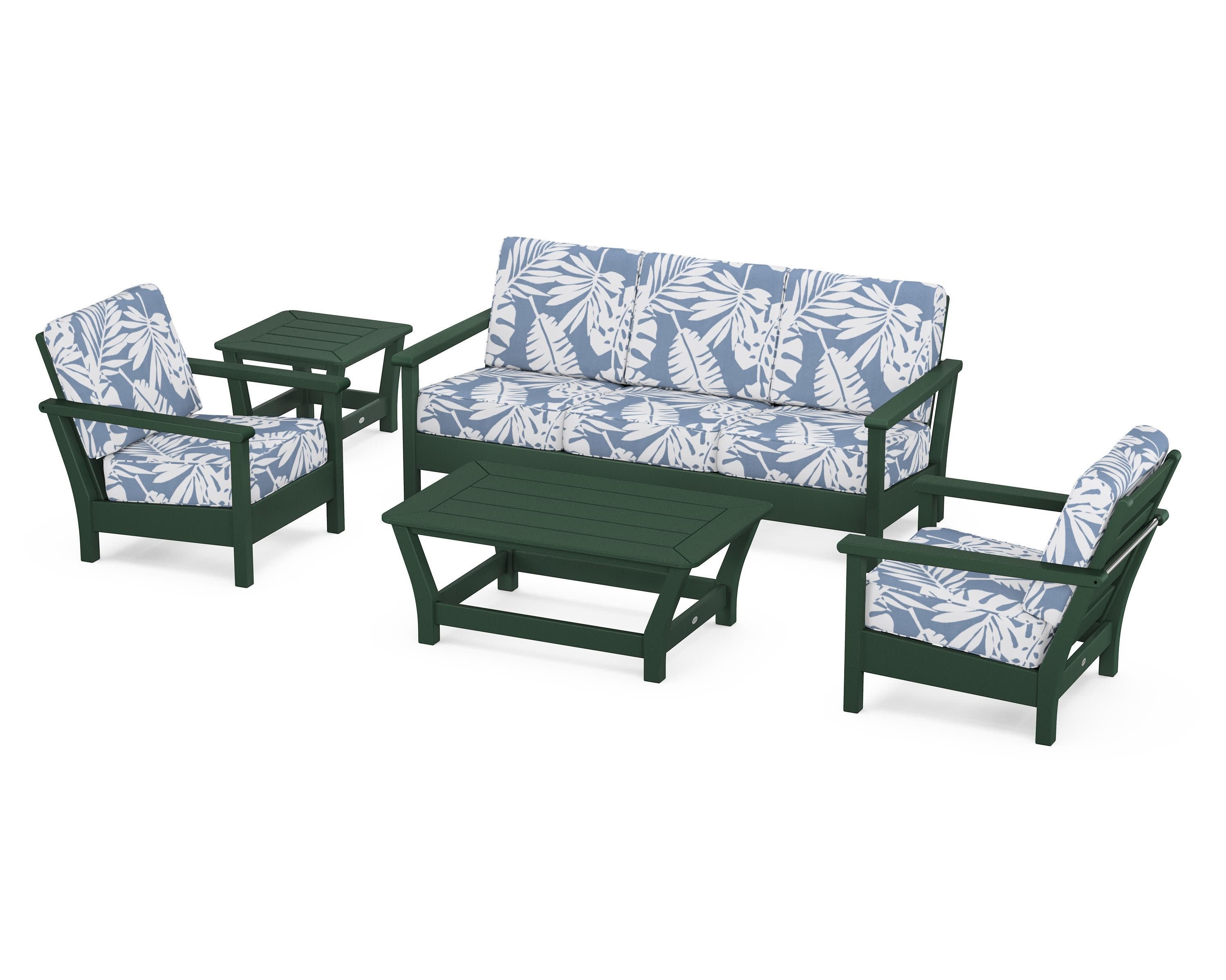 Harbour 5-Piece Deep Seating Set in Green / Leaf Sky Blue
