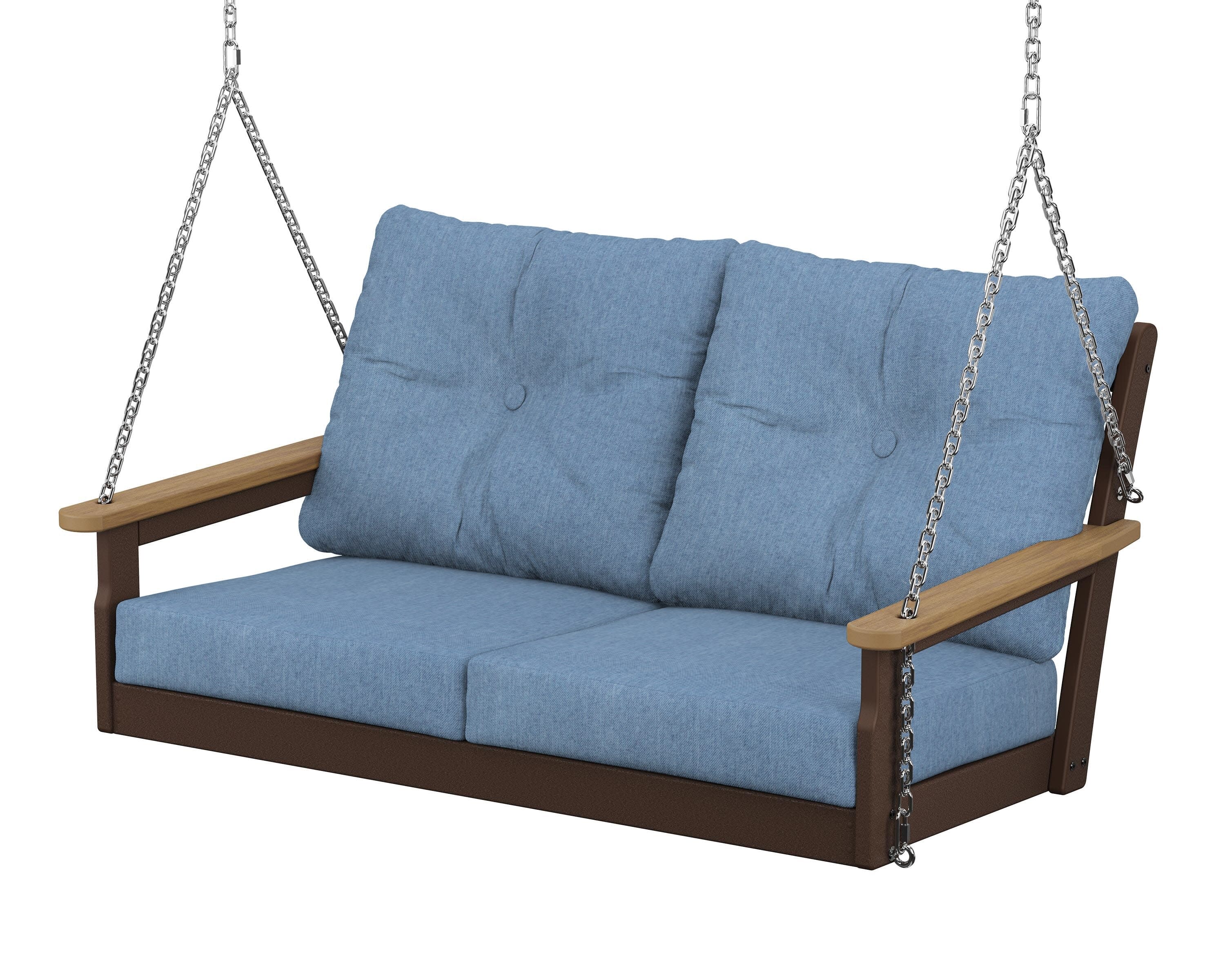 Vineyard Deep Seating Swing in Mahogany / Natural / Sky Blue