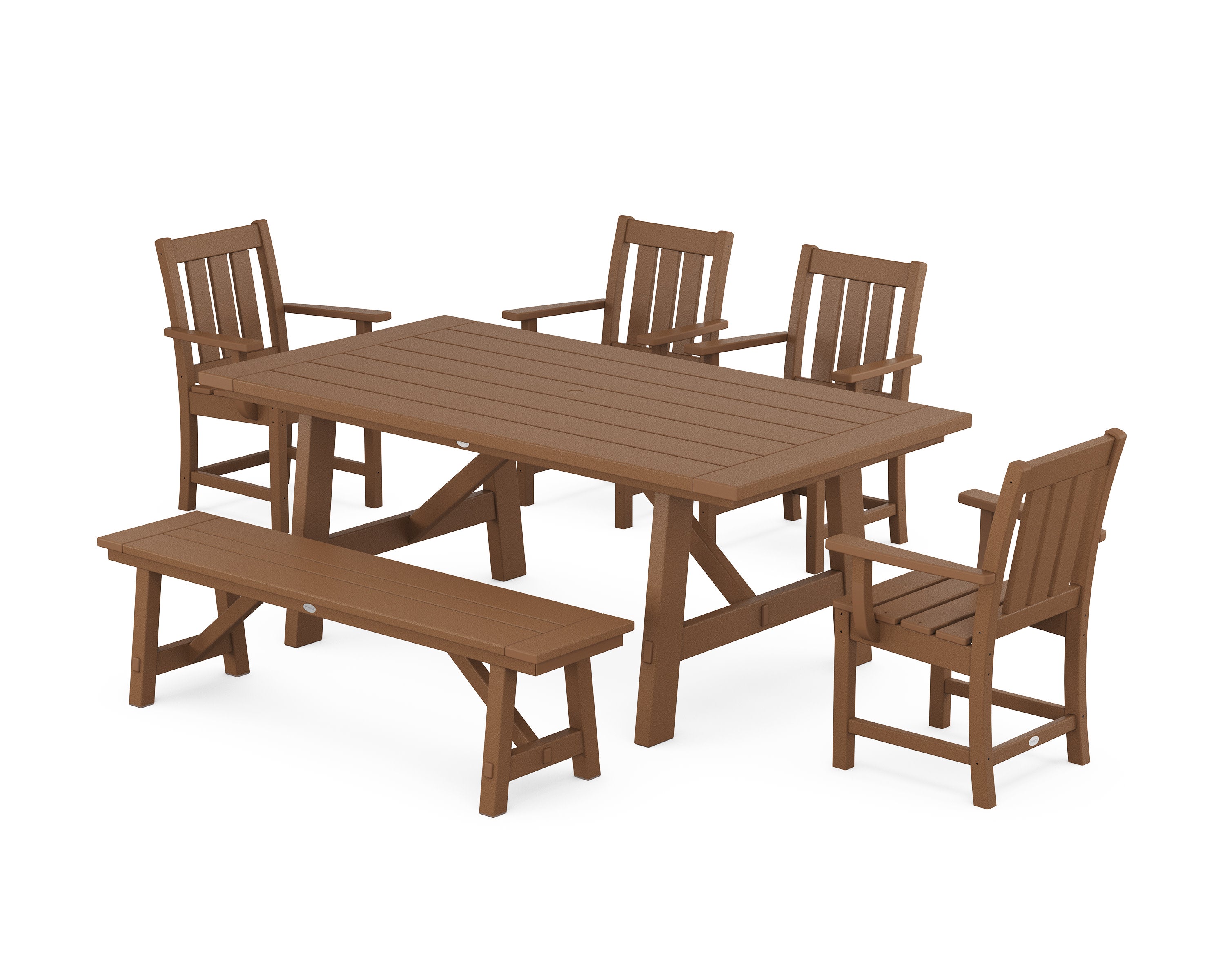 Oxford 6-Piece Rustic Farmhouse Dining Set with Bench in Teak