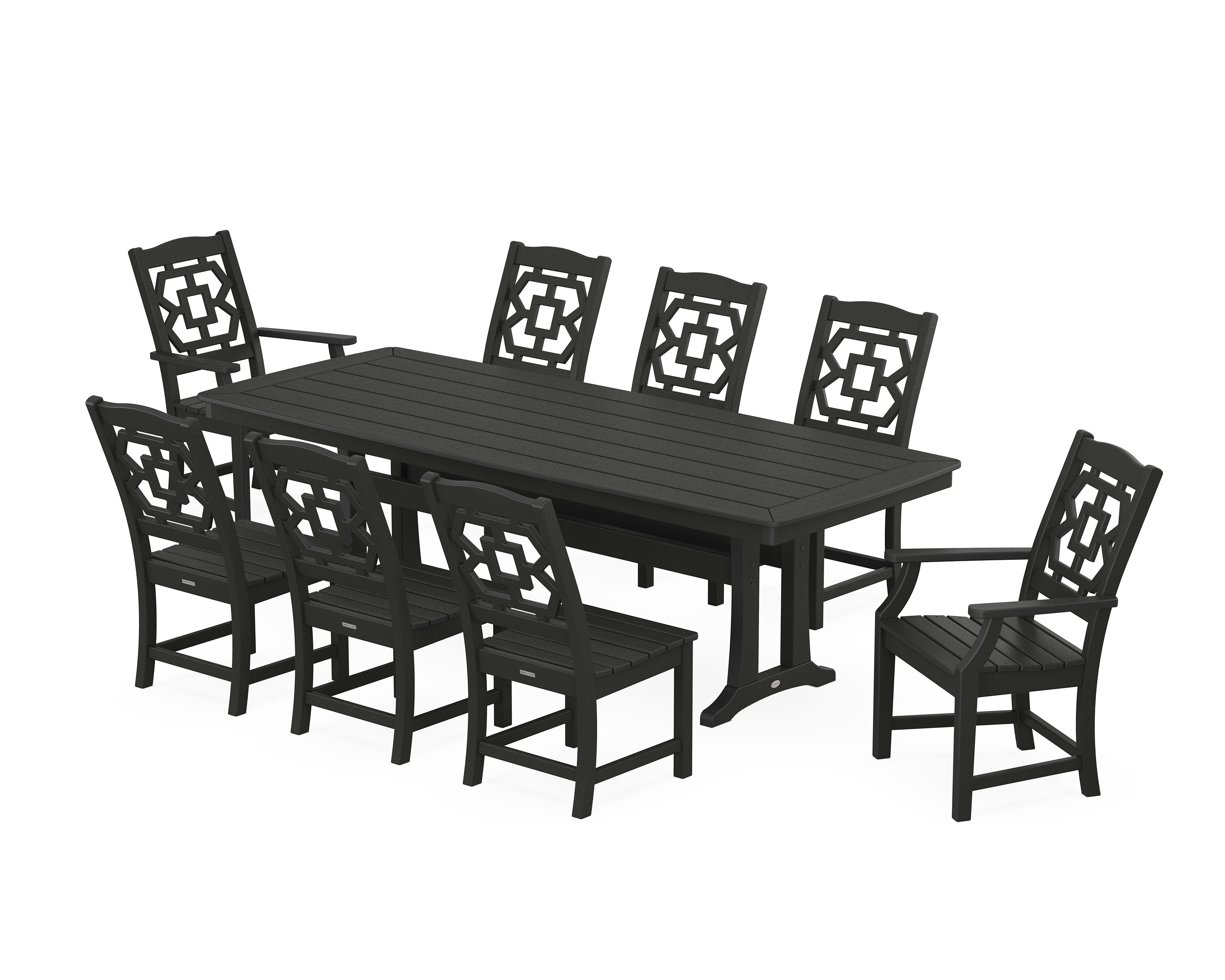 Chinoiserie 9-Piece Dining Set with Trestle Legs in Black