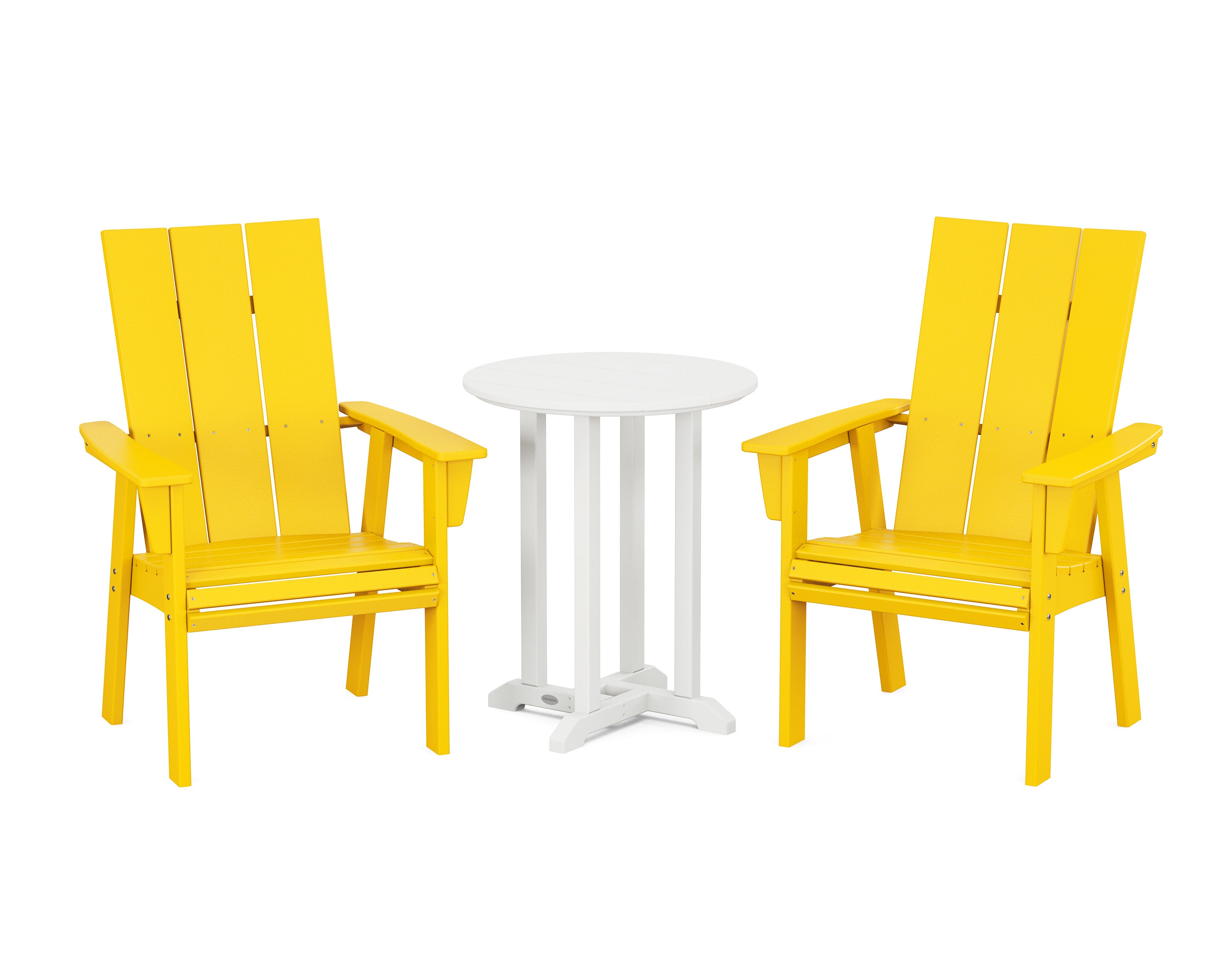 Modern Curveback Adirondack 3-Piece Round Bistro Dining Set in Lemon / White