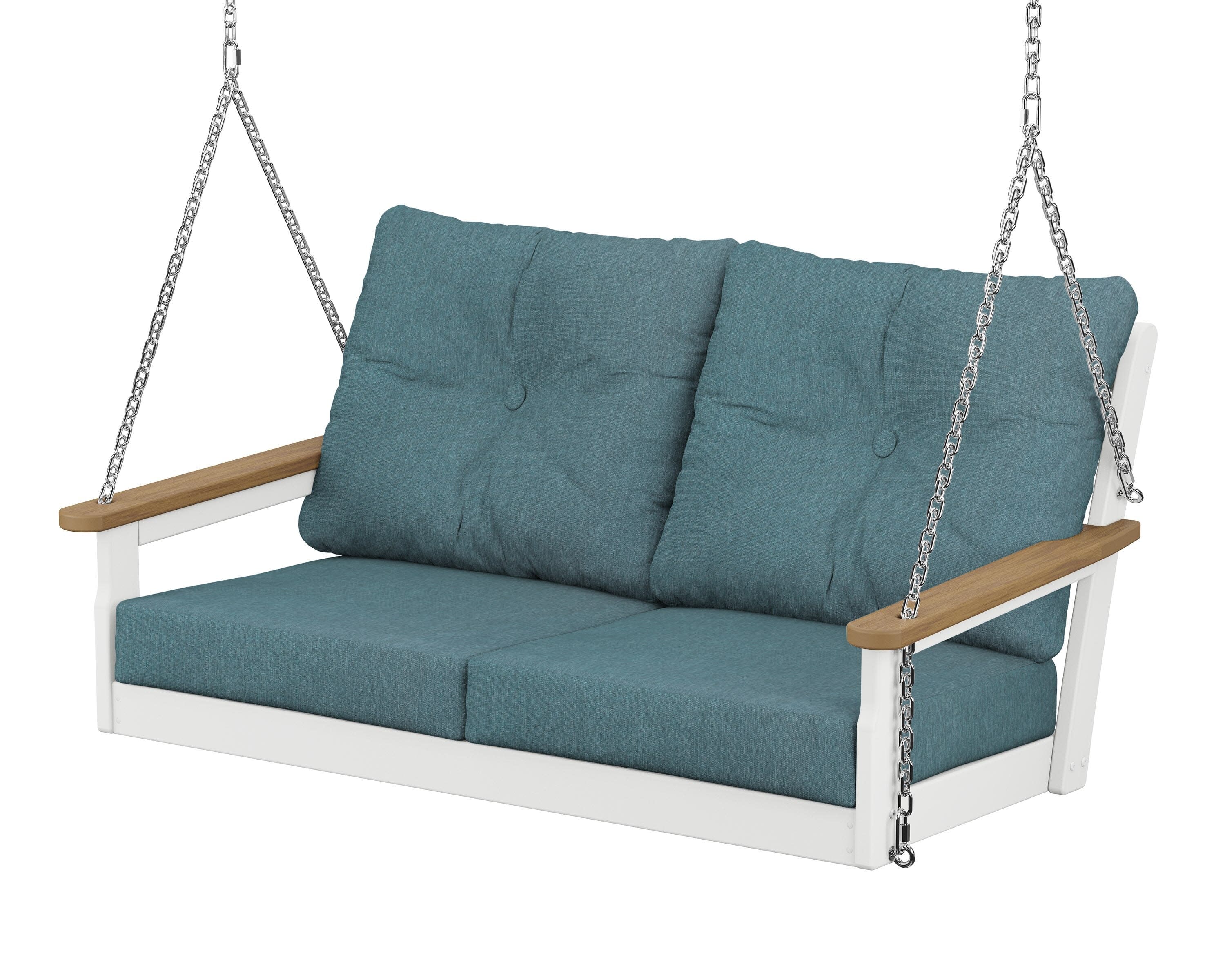 Vineyard Deep Seating Swing in White / Natural / Ocean Teal