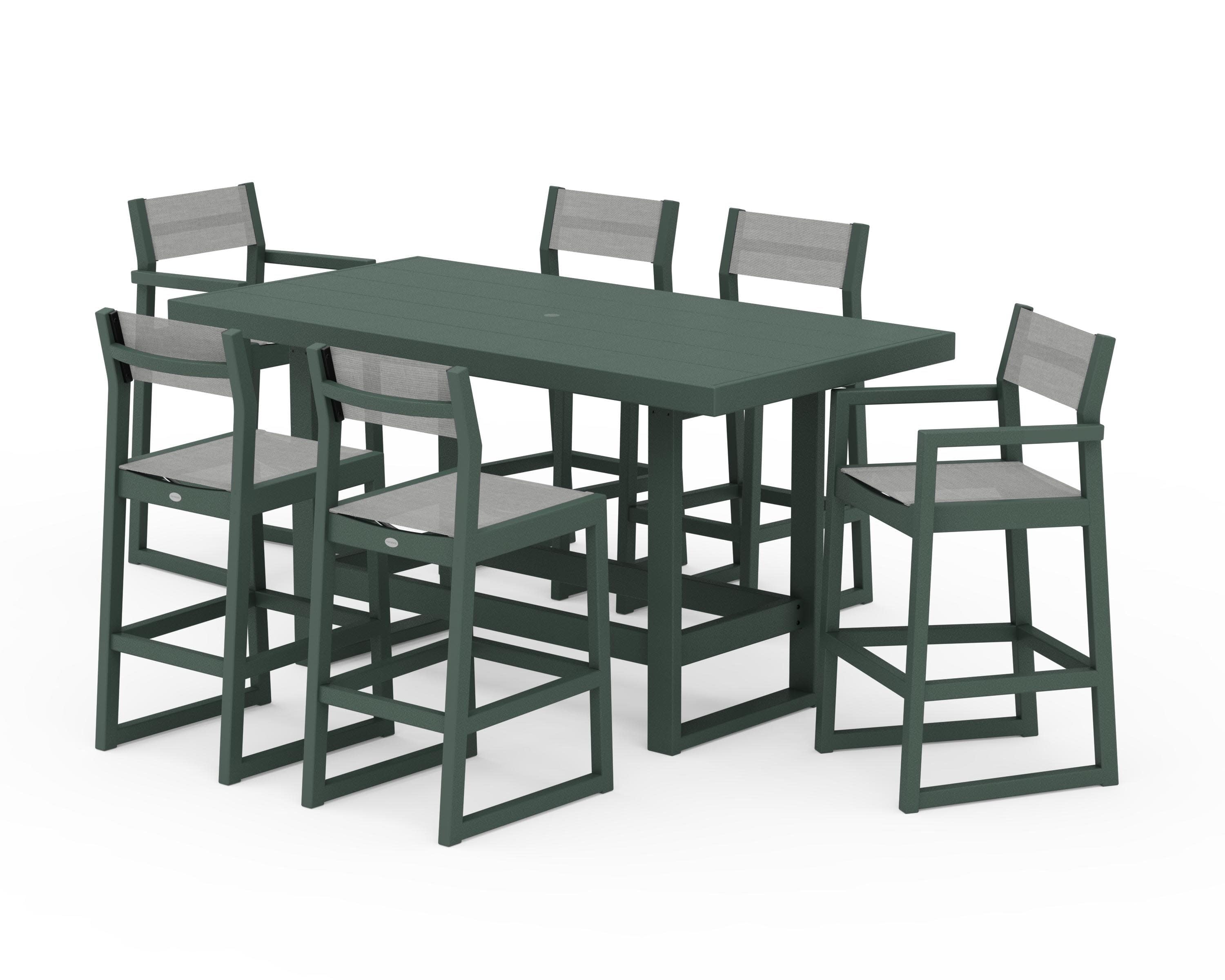 EDGE Sling 7-Piece Bar Table Set in Green / Metallic Sling