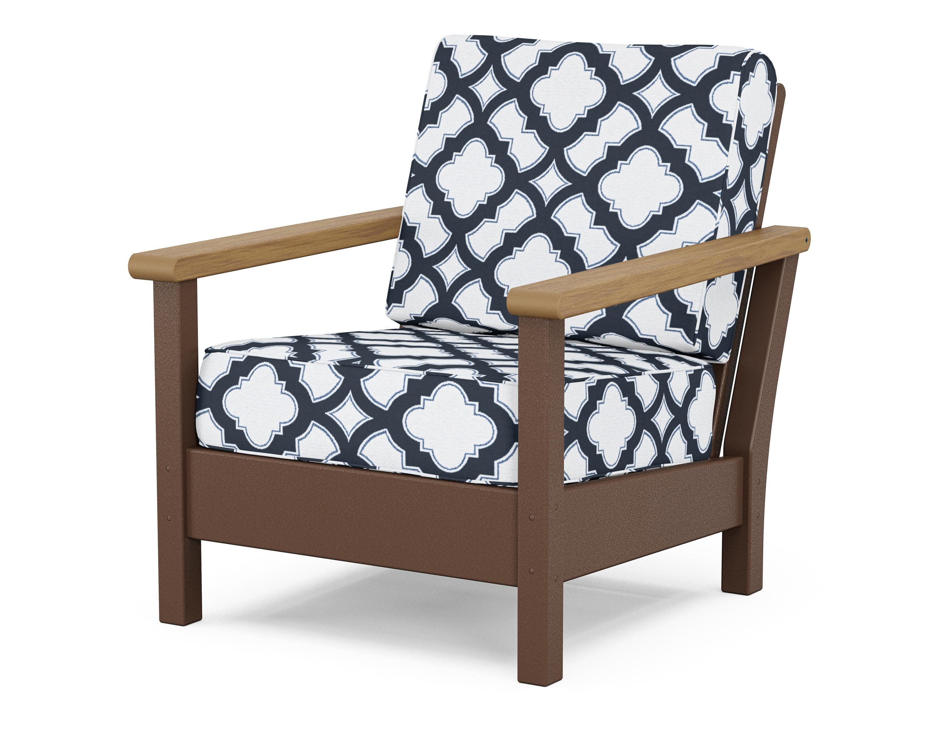 Harbour Deep Seating Chair in Mahogany / Natural / Trellis Marine Indigo