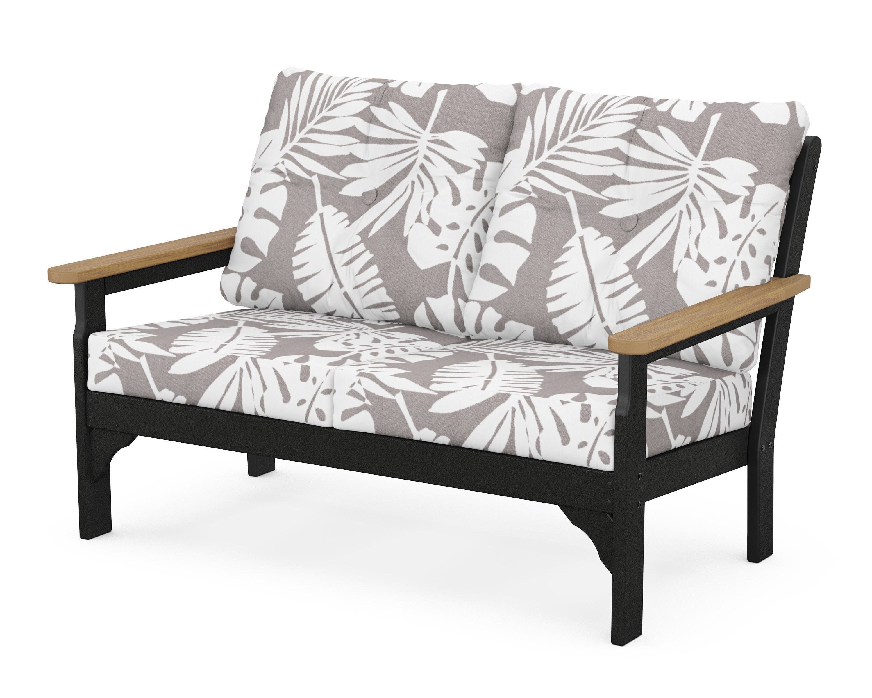 Vineyard Deep Seating Loveseat in Black / Natural / Leaf Grey Mist