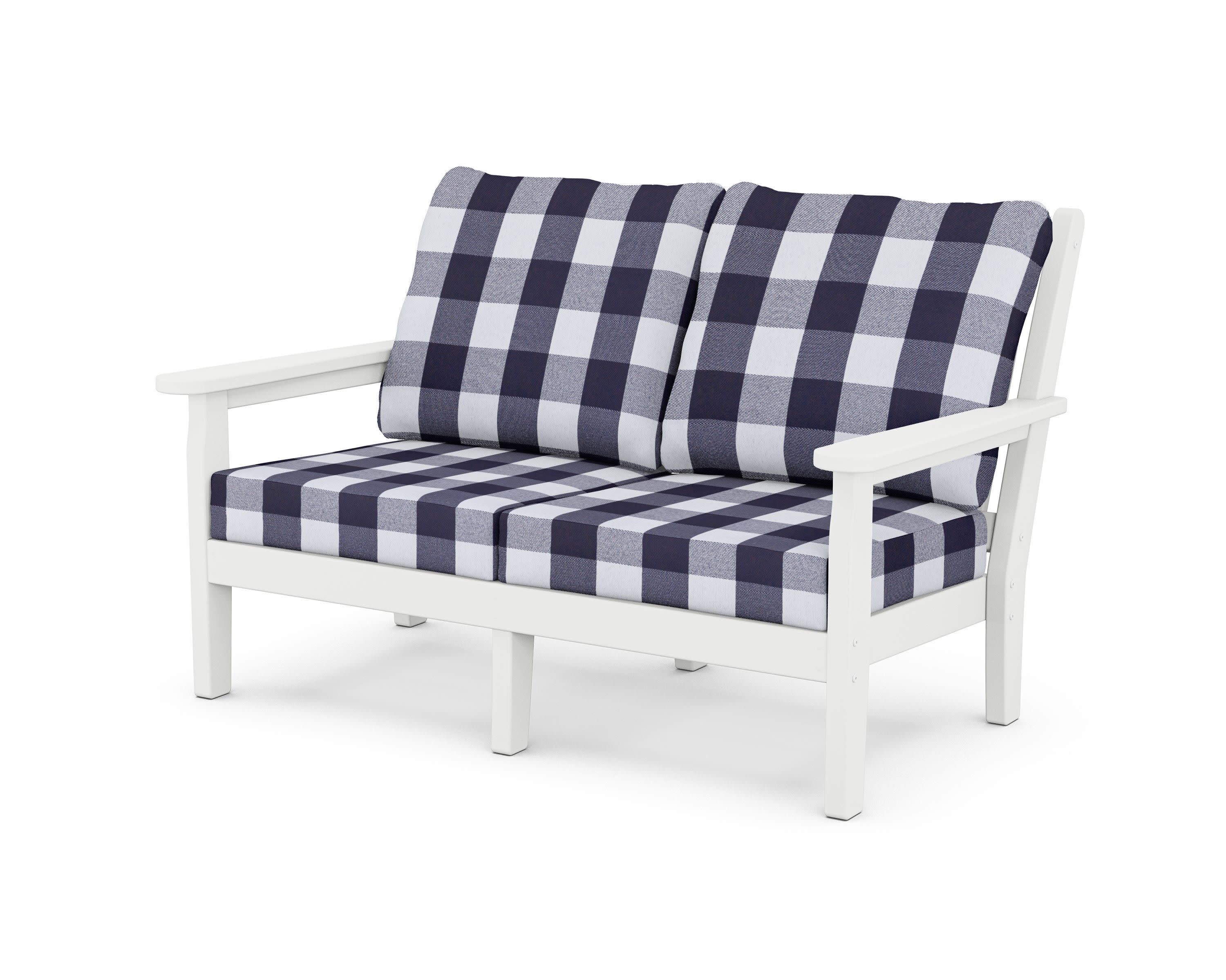 Chippendale Deep Seating Loveseat in White / Buffalo Plaid Navy