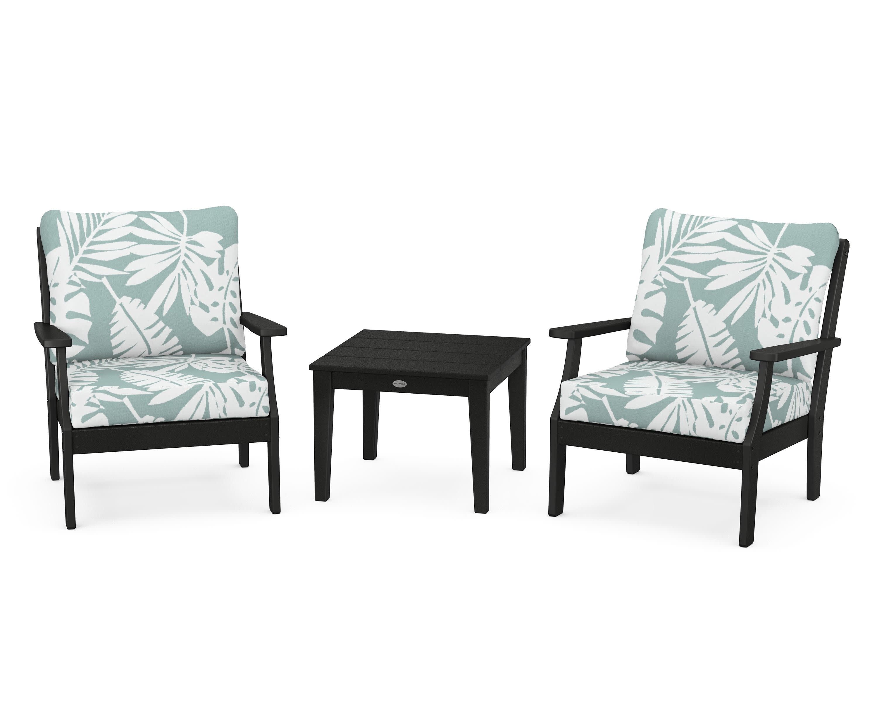 Braxton 3-Piece Deep Seating Set in Black / Leaf Glacier Spa