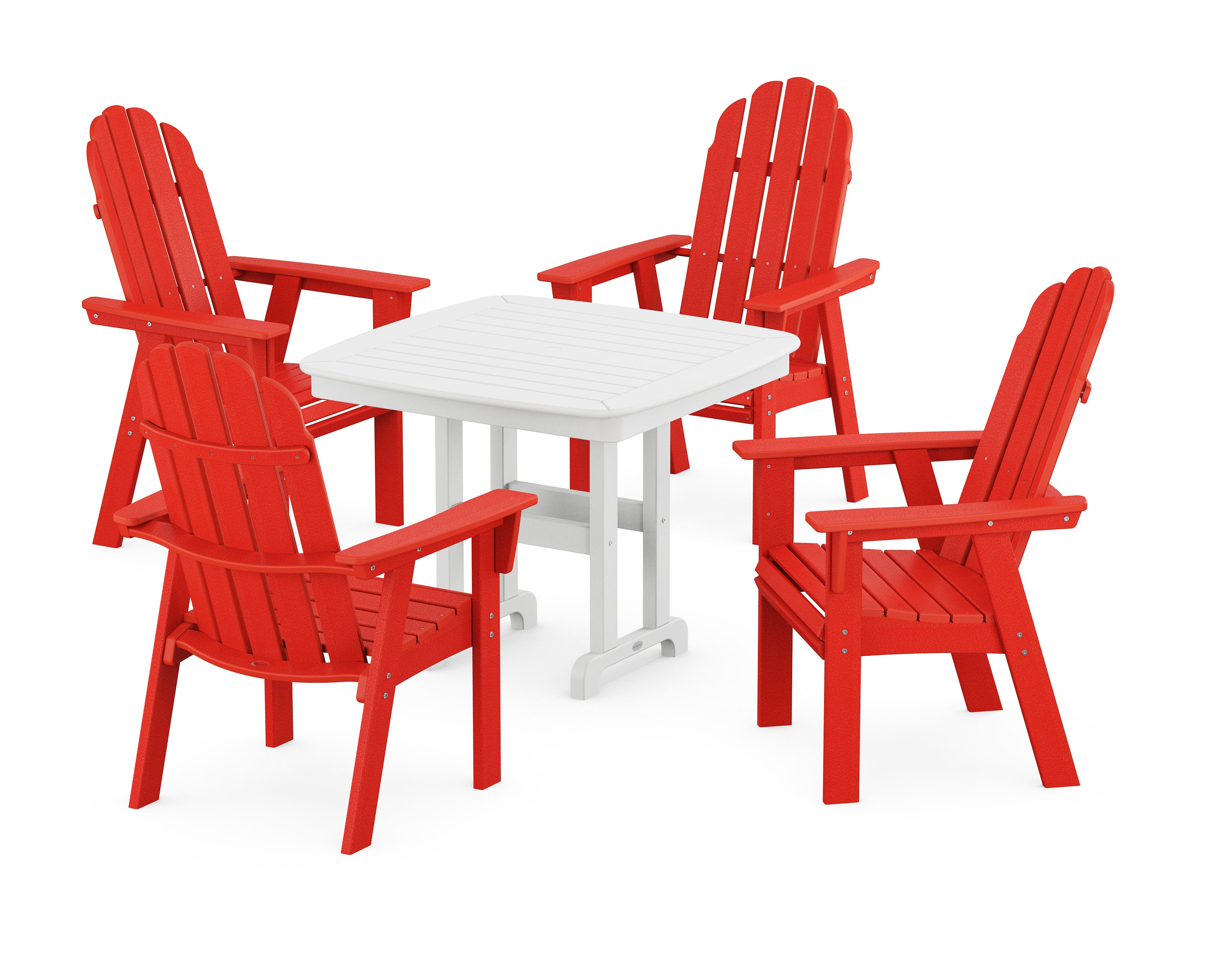 Vineyard Curveback Adirondack 5-Piece Dining Set in Sunset Red / White