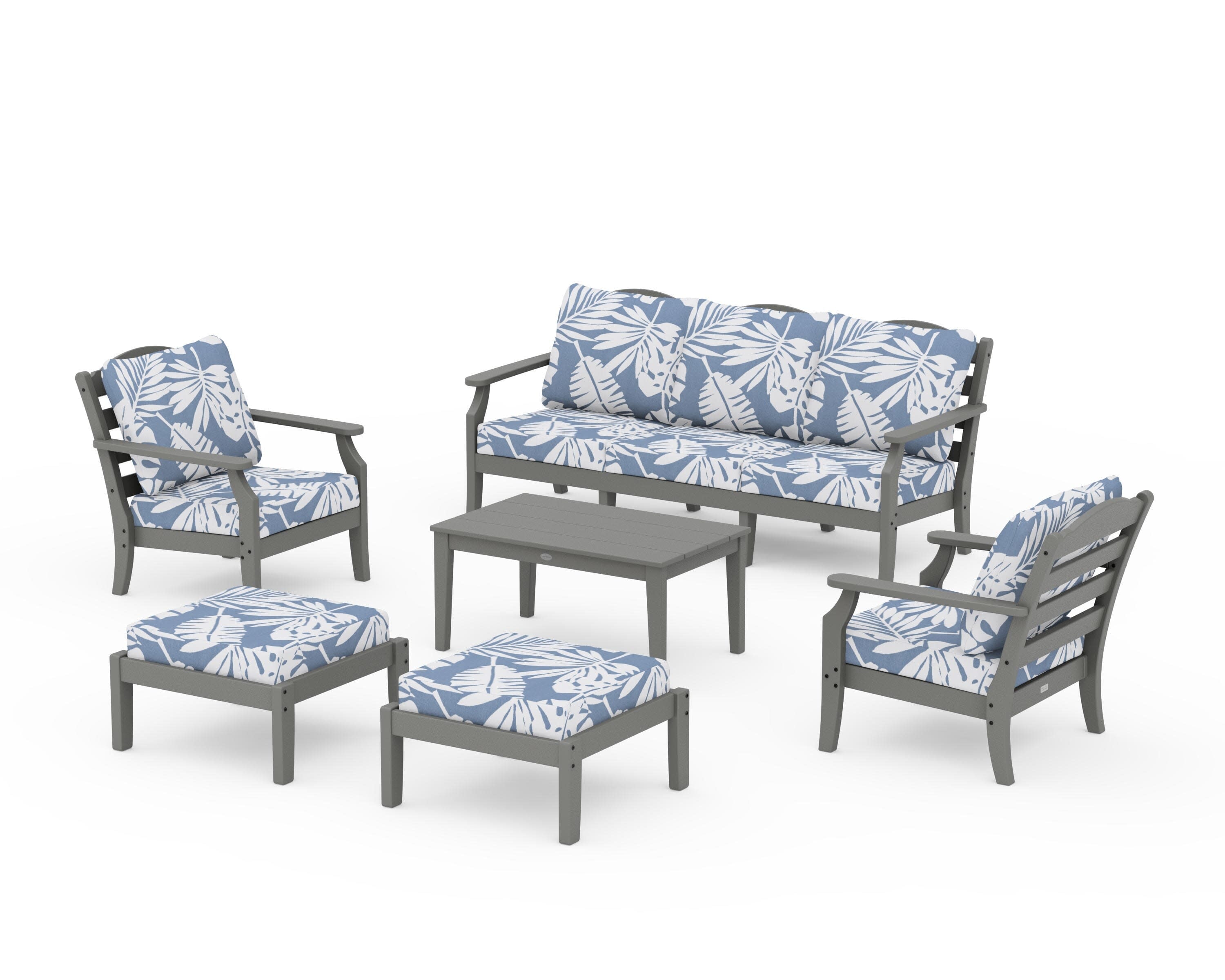 Savannah 6-Piece Lounge Sofa Set in Slate Grey / Leaf Sky Blue
