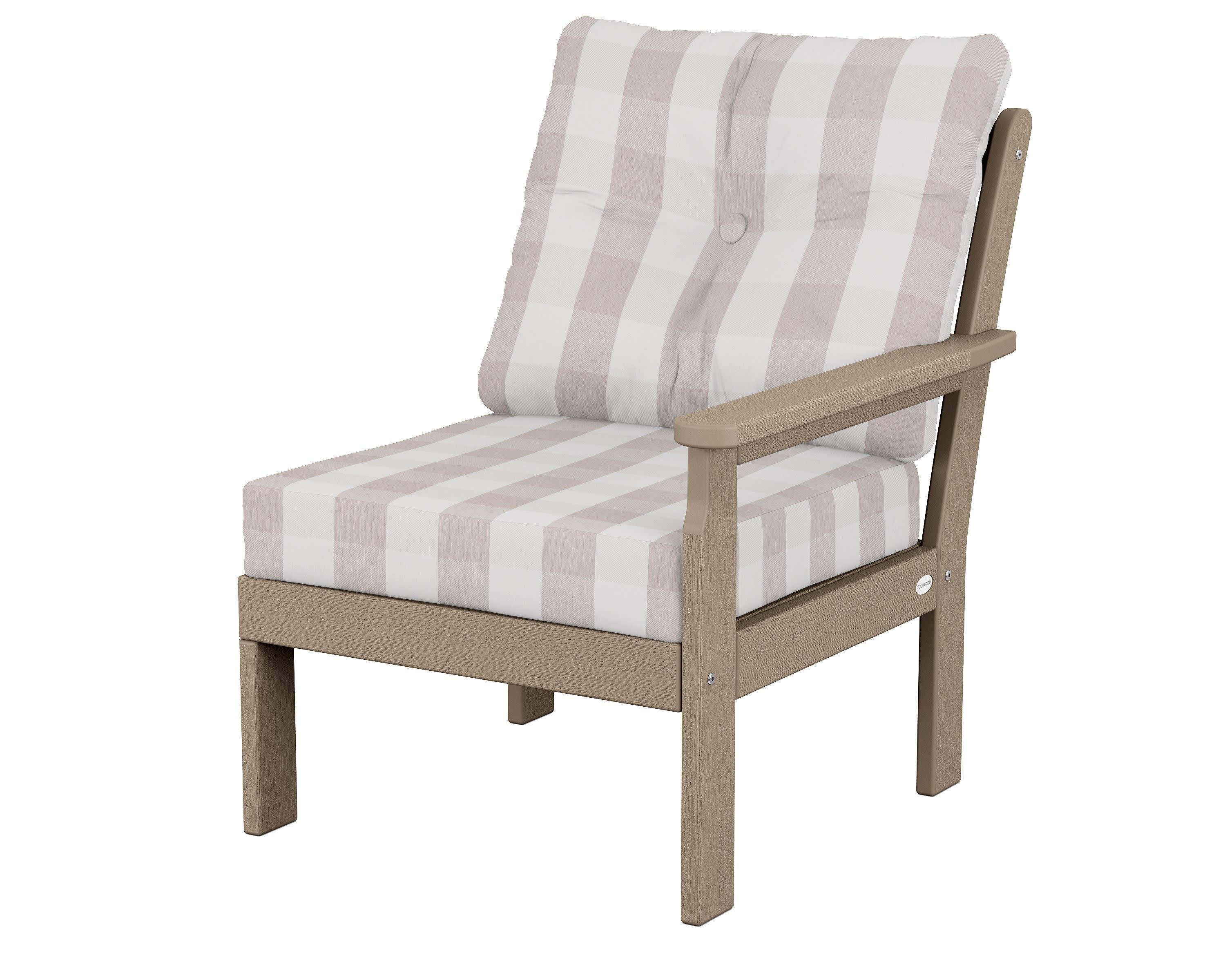 Vineyard Modular Right Arm Chair in Vintage Sahara / Buffalo Plaid Dune Burlap