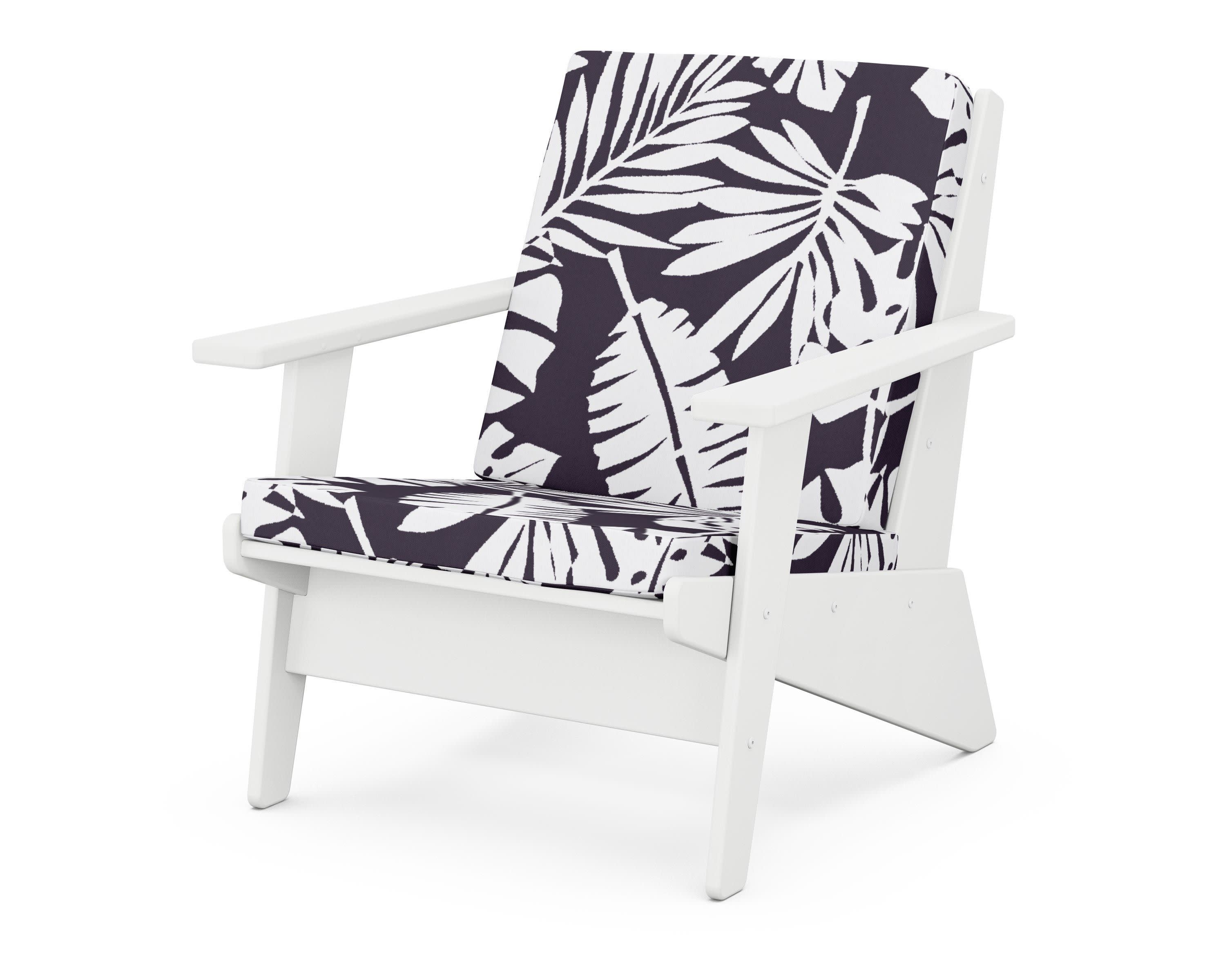 Riviera Modern Lounge Chair in White / Leaf Navy