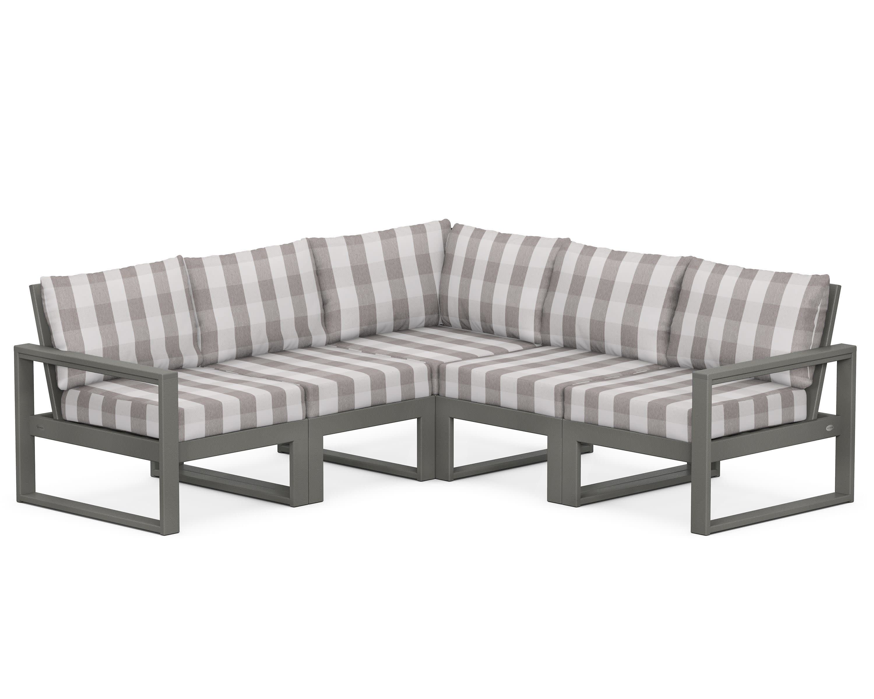EDGE 5-Piece Modular Deep Seating Set in Slate Grey / Buffalo Plaid Grey Mist