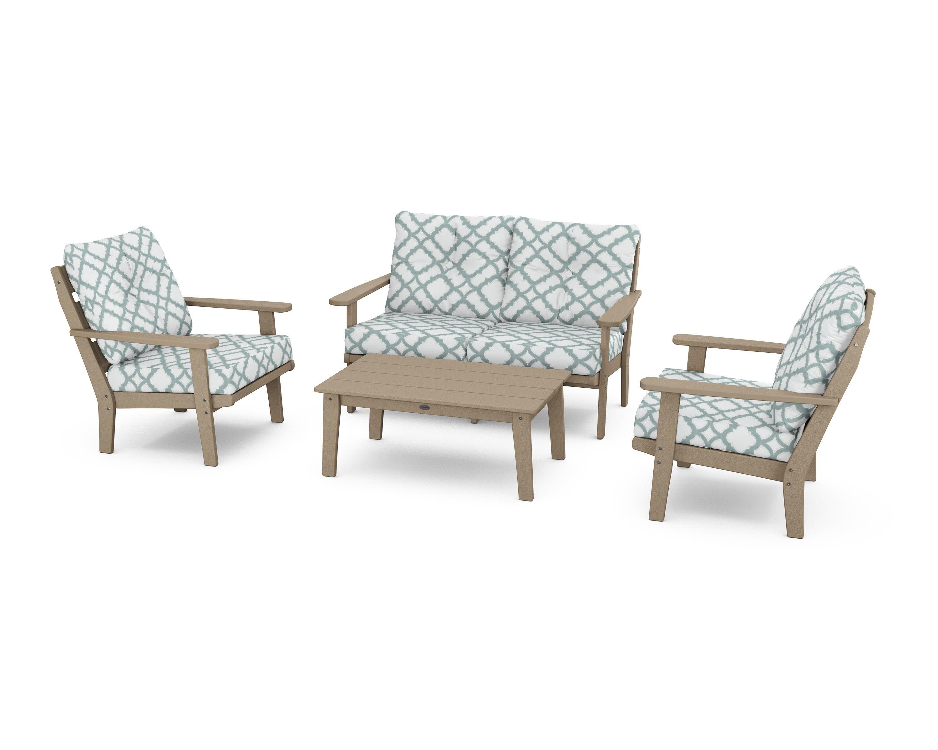 Lakeside 4-Piece Deep Seating Set in Vintage Sahara / Trellis Glacier Spa