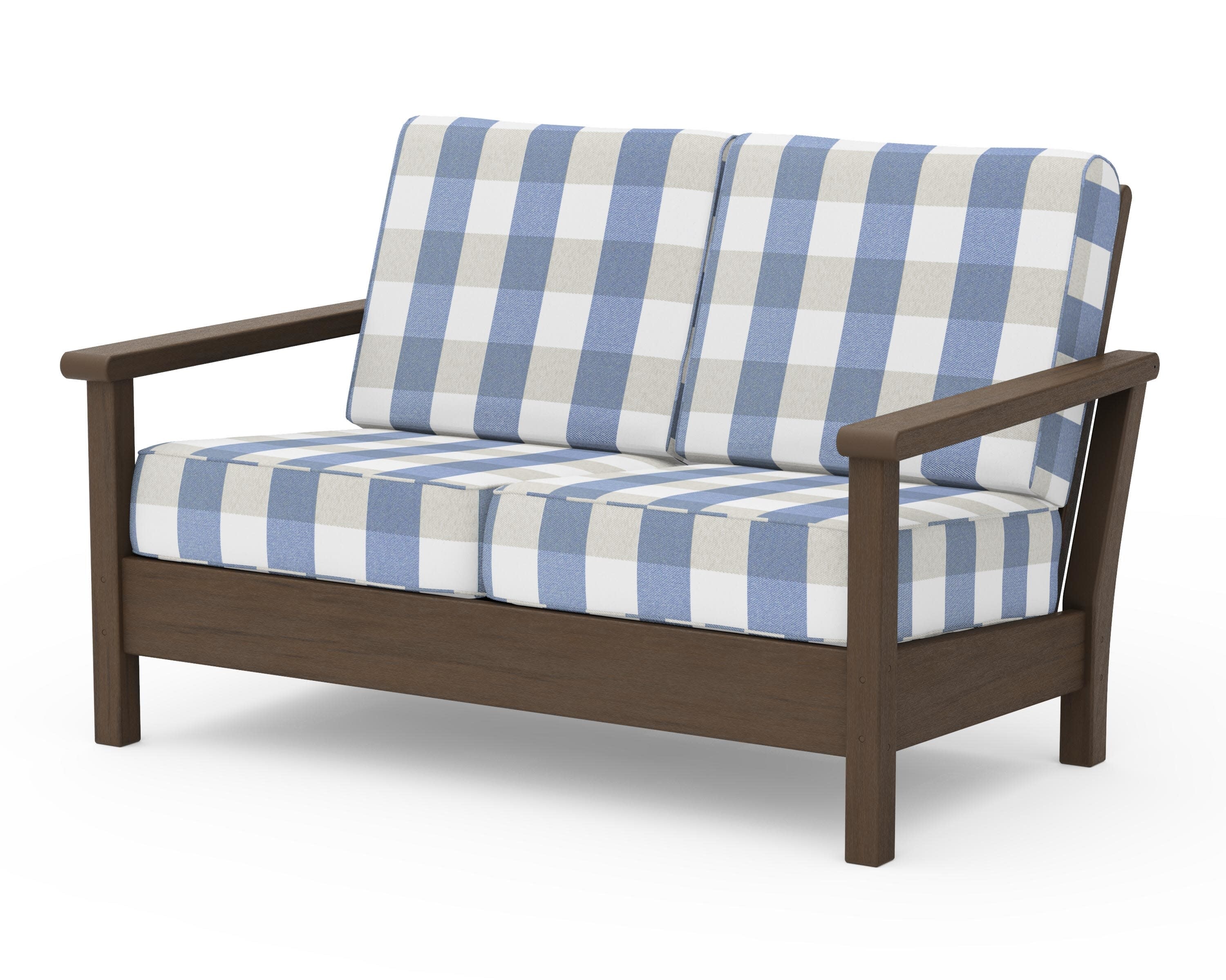 Harbour Deep Seating Loveseat in Kona / Buffalo Plaid Sky Blue