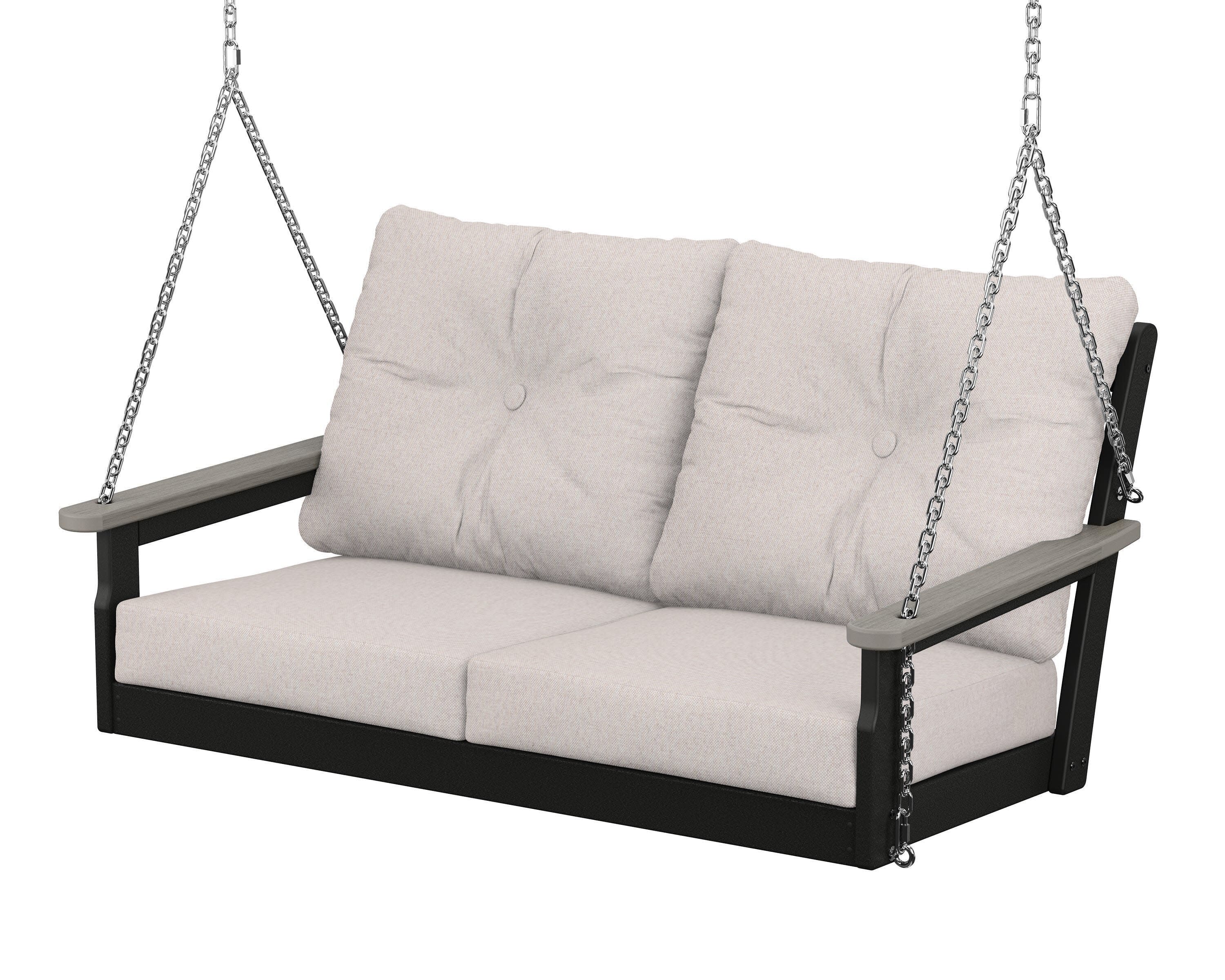 Vineyard Deep Seating Swing in Black / Driftwood / Dune Burlap