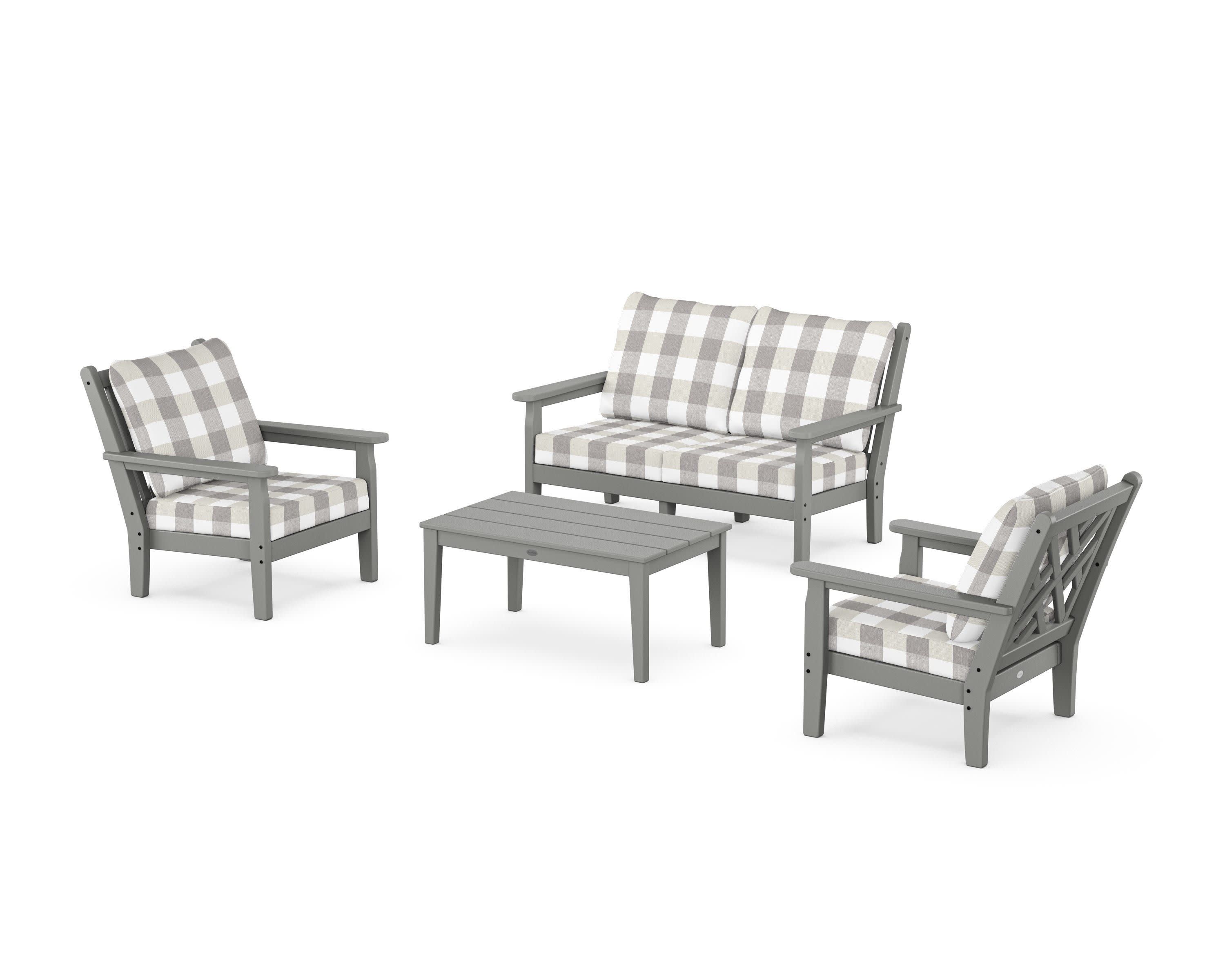 Chippendale 4-Piece Deep Seating Set with Loveseat in Slate Grey / Buffalo Plaid Grey Mist