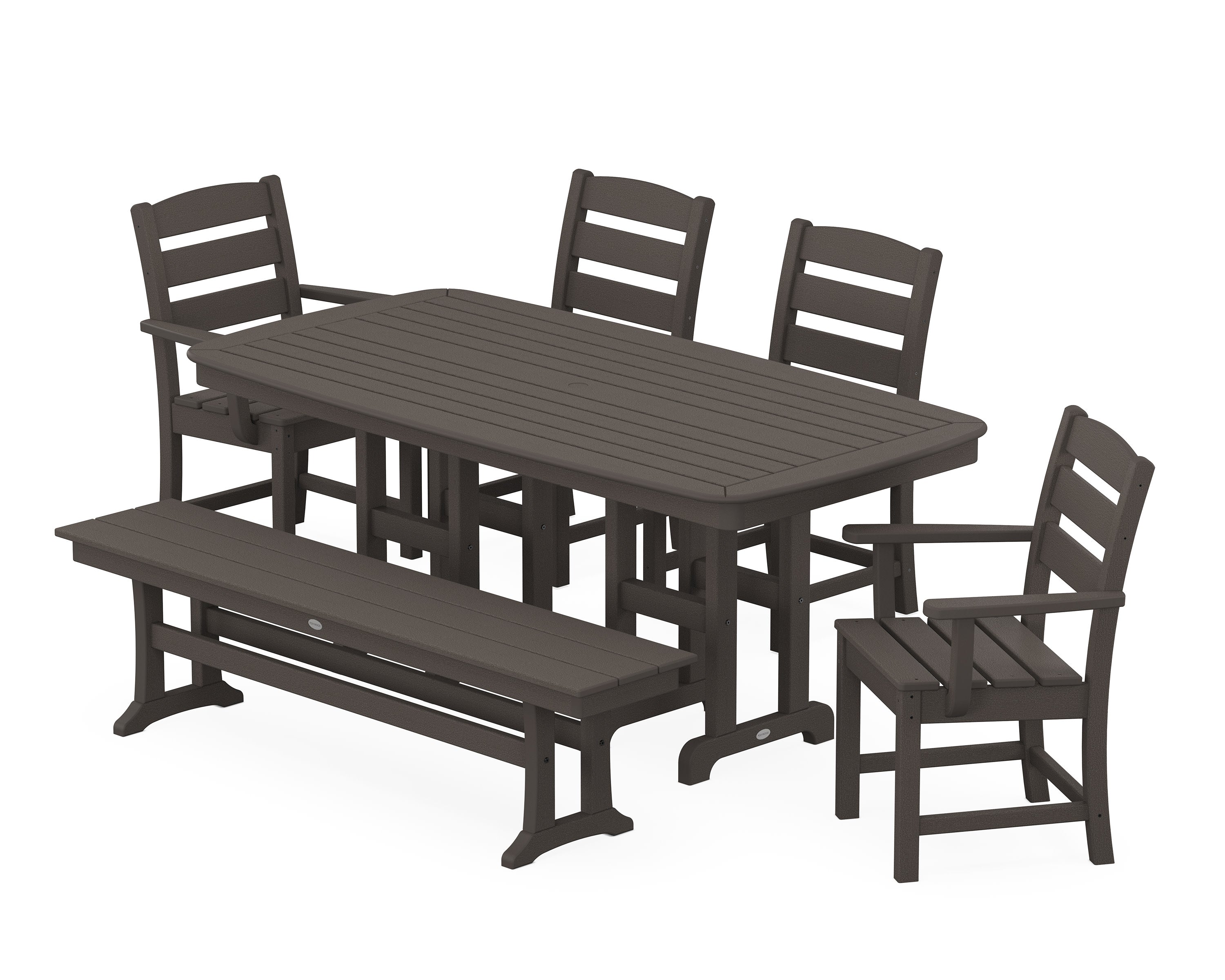 Lakeside 6-Piece Dining Set with Bench in Vintage Coffee
