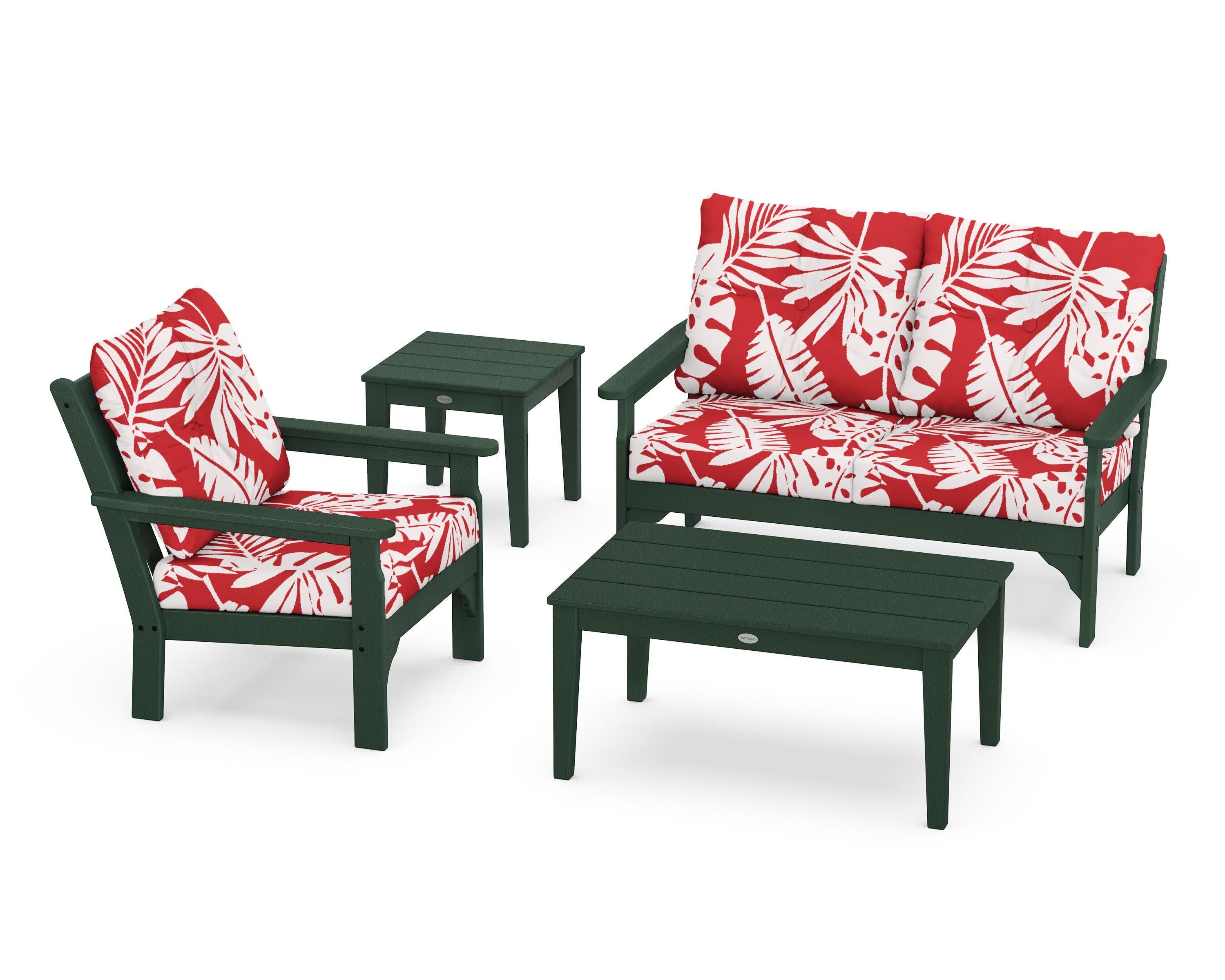 Vineyard 4-Piece Deep Seating Set in Green / Leaf Crimson