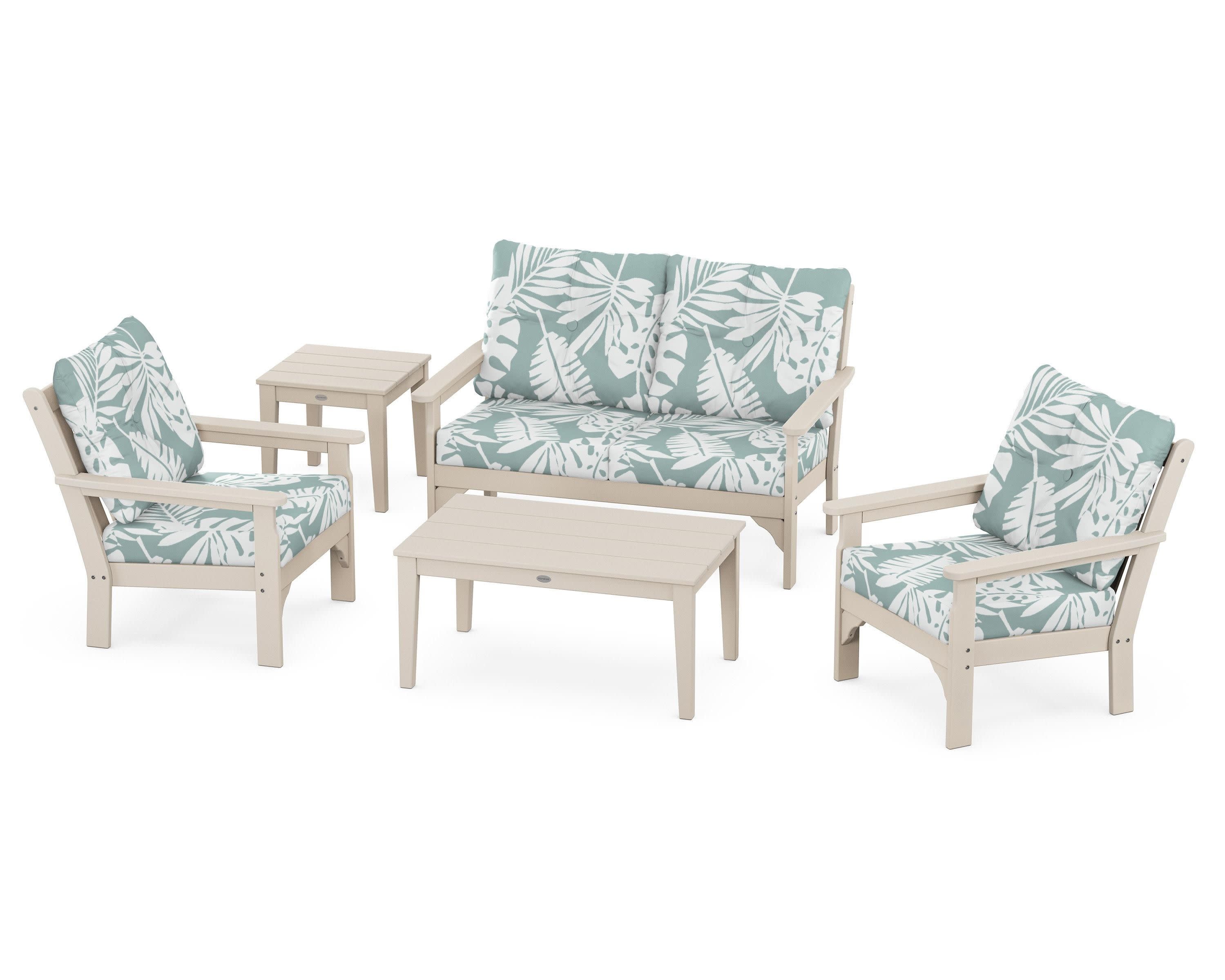 Vineyard 5-Piece Deep Seating Set in Sand / Leaf Glacier Spa
